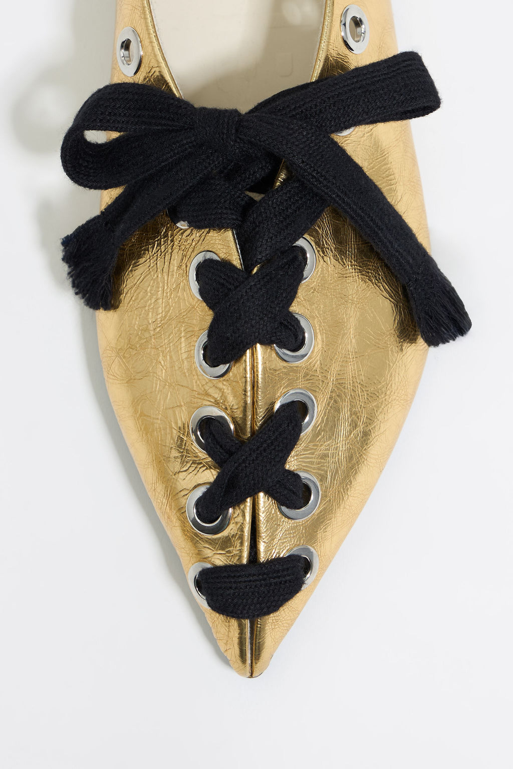 Gold leather lace-up ballerina