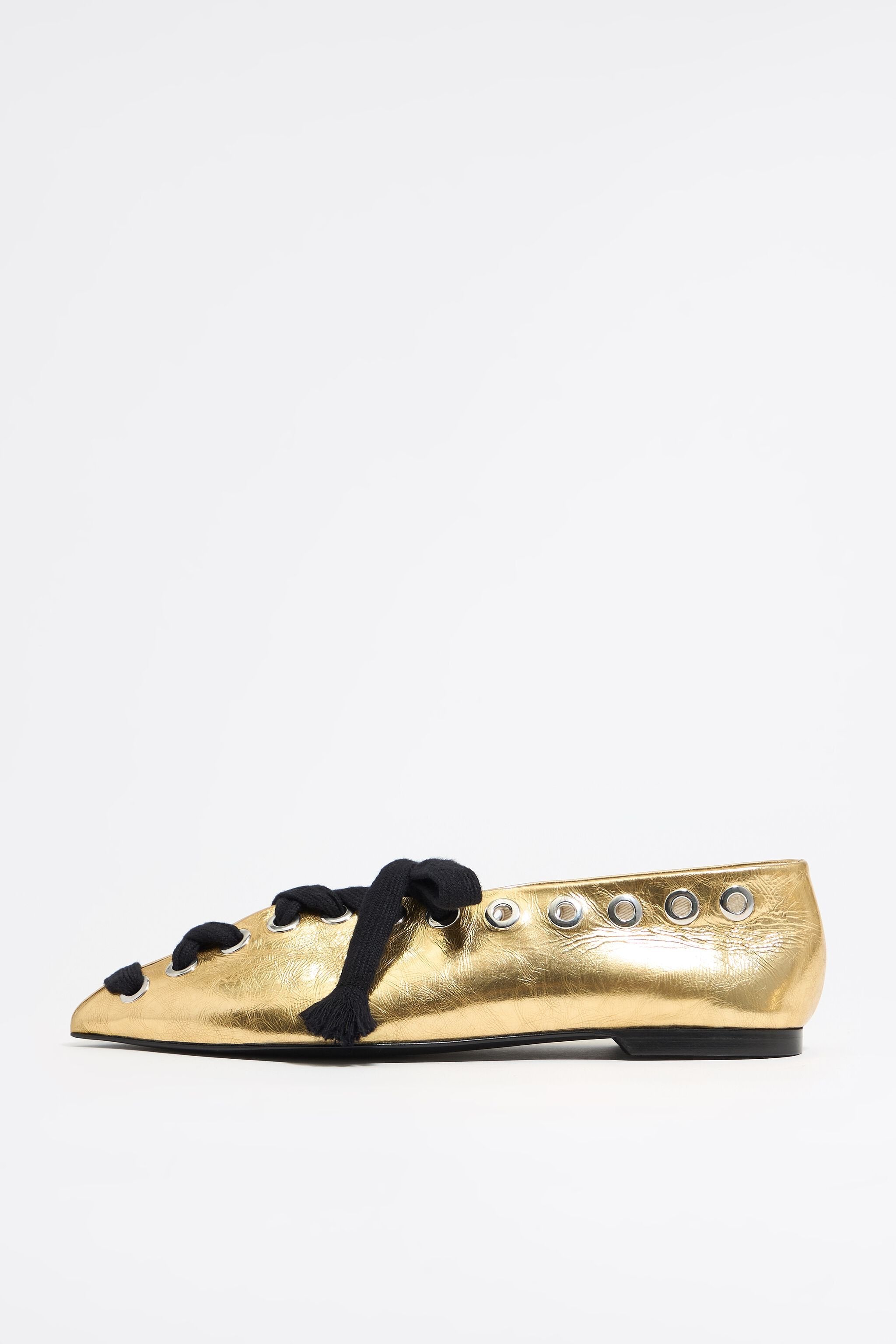 Gold leather lace-up ballerina
