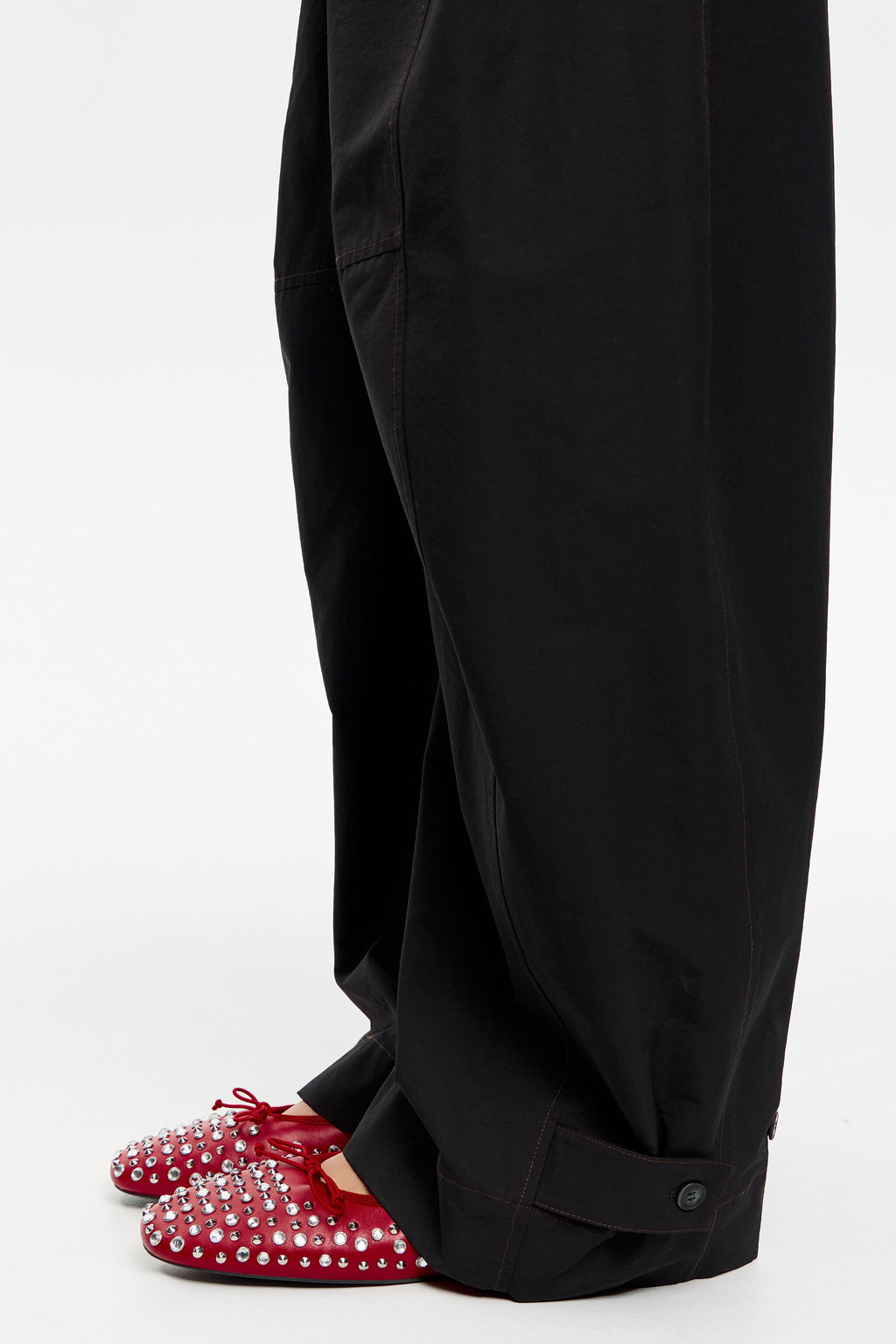 Studded red leather ballerina