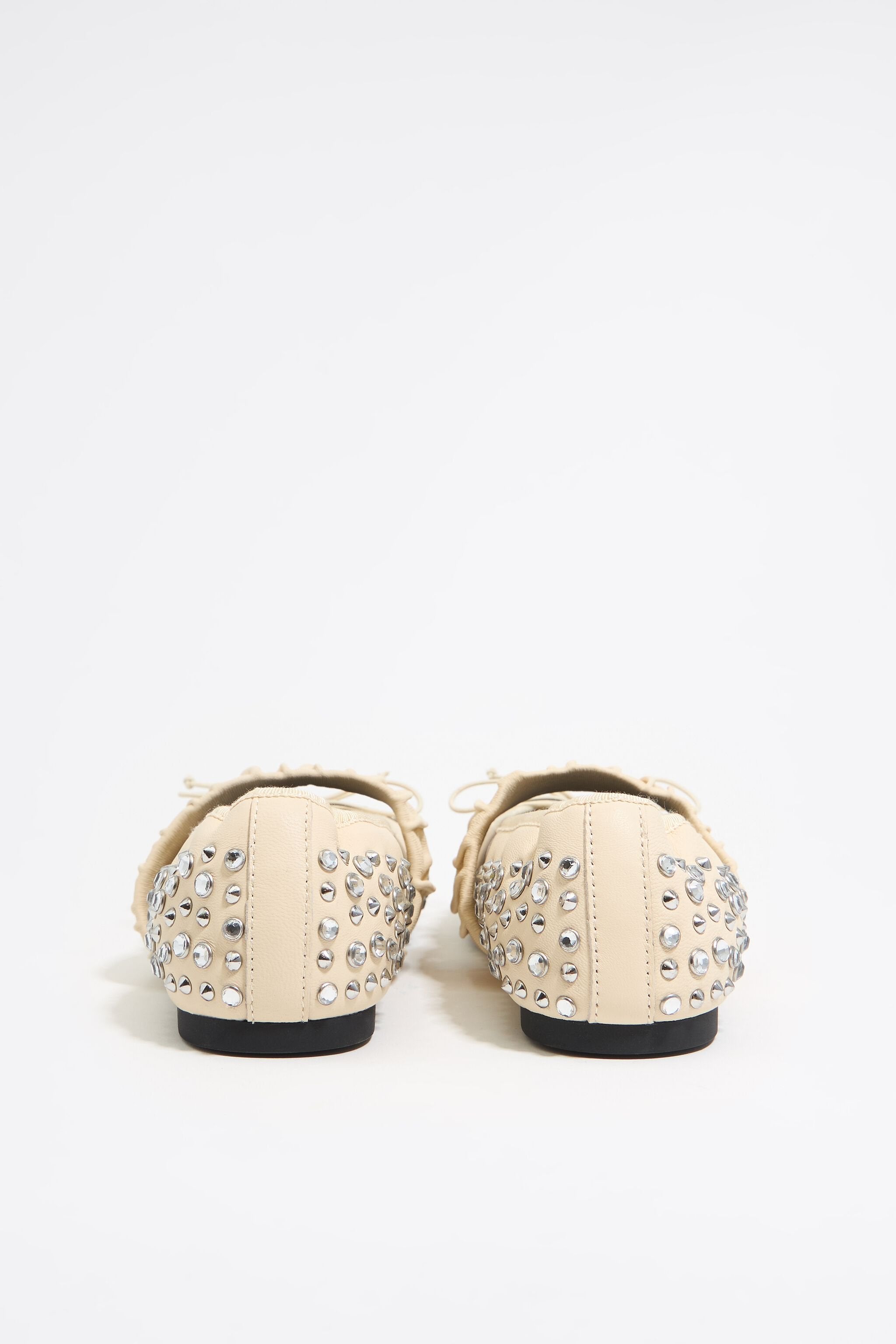 Studded ivory leather ballerina