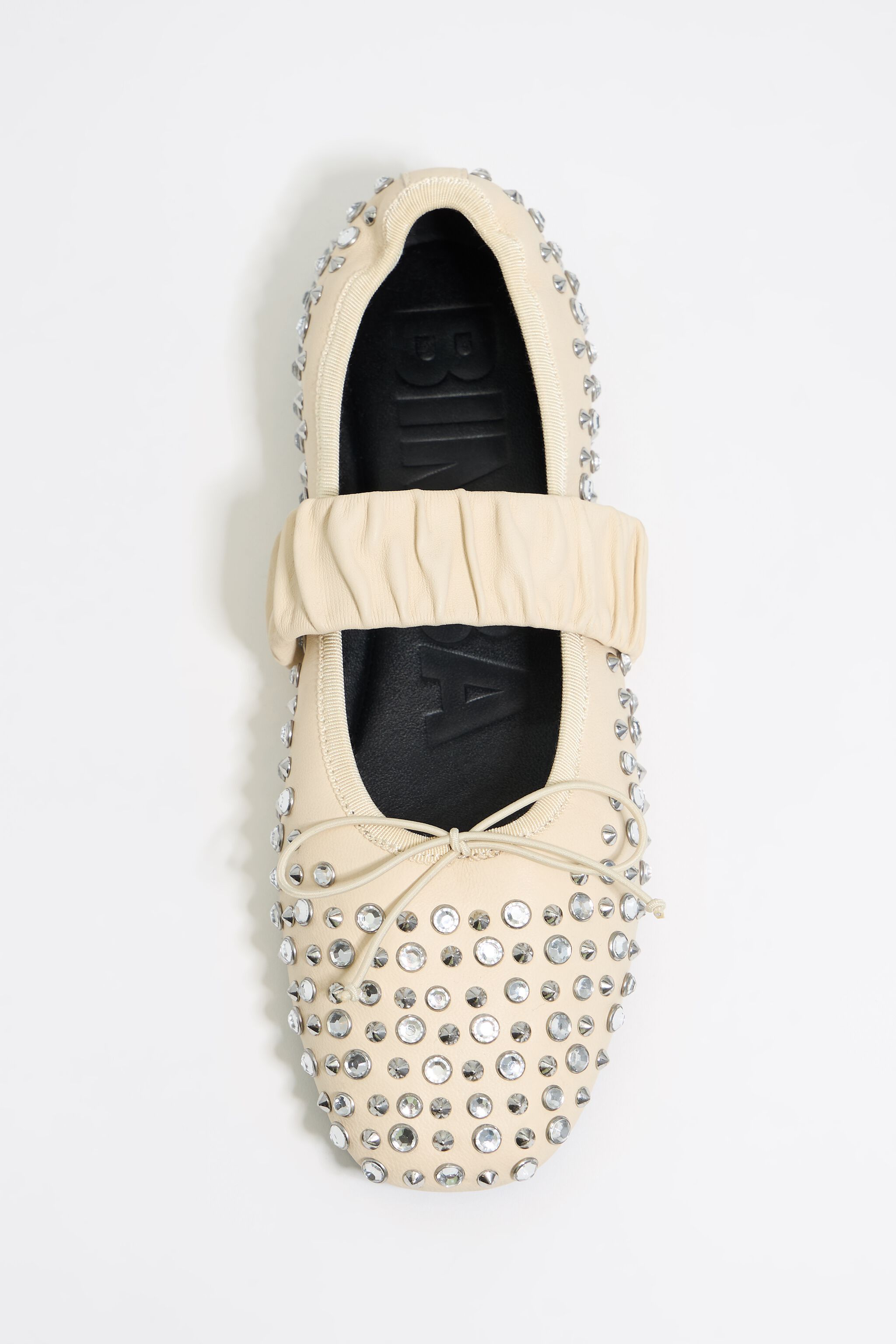 Studded ivory leather ballerina