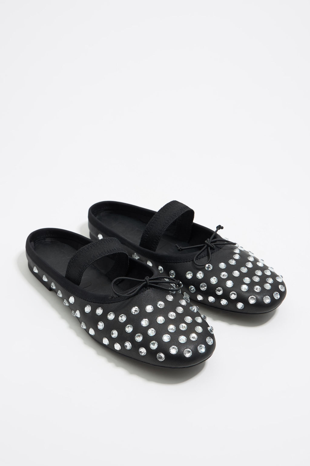 Black leather and crystals slingback ballerina