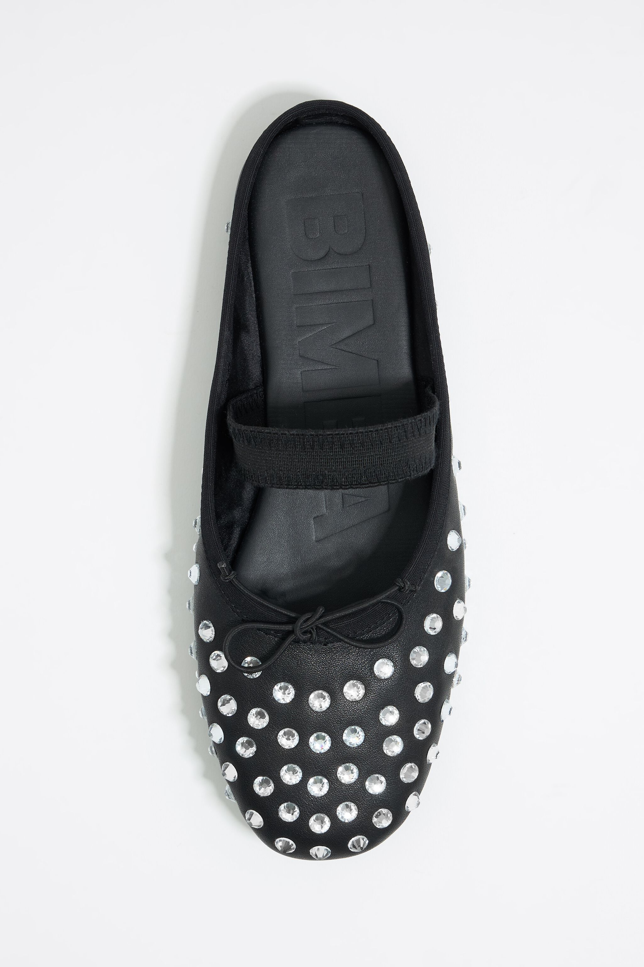 Black leather and crystals slingback ballerina