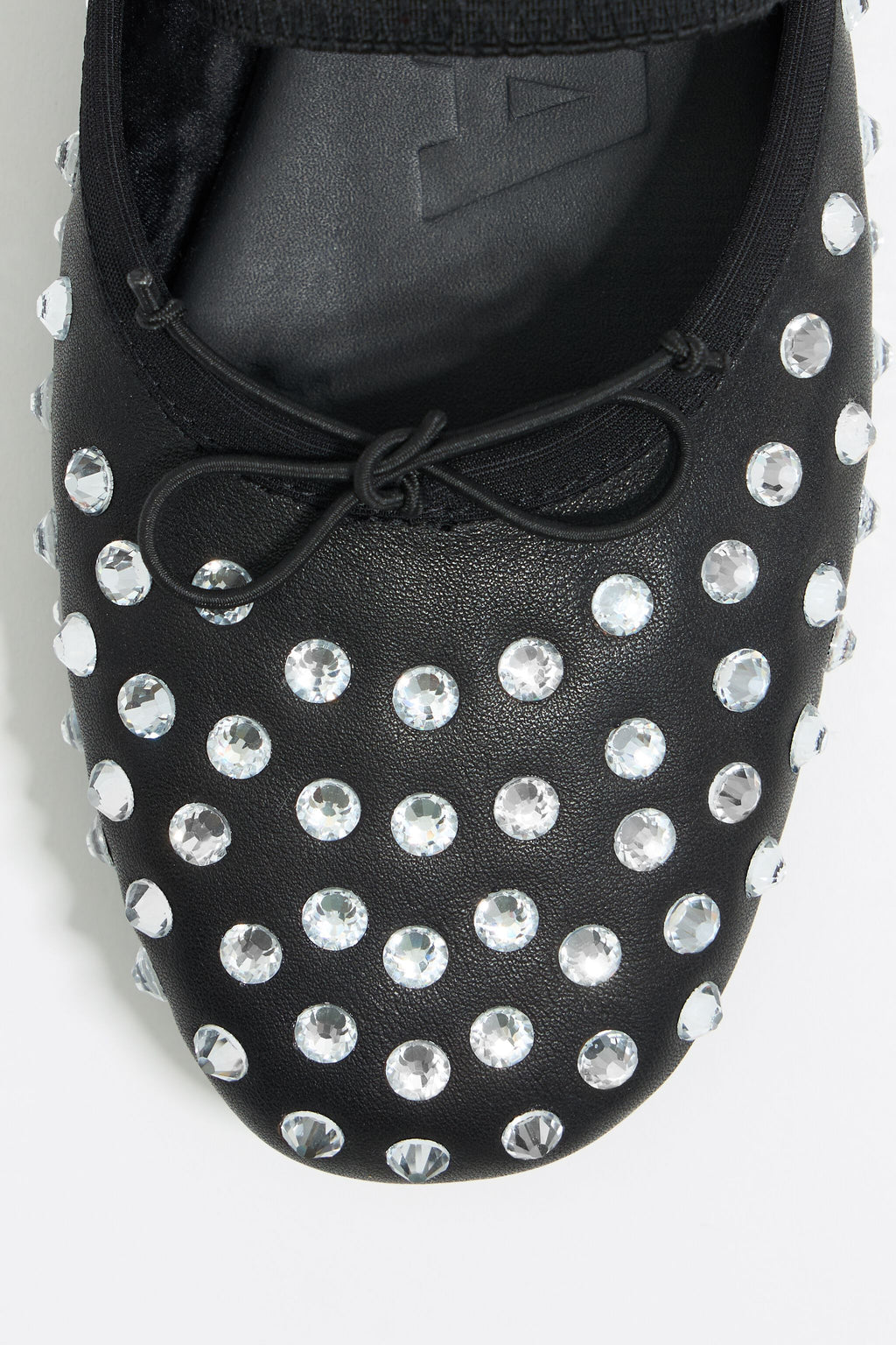 Black leather and crystals slingback ballerina