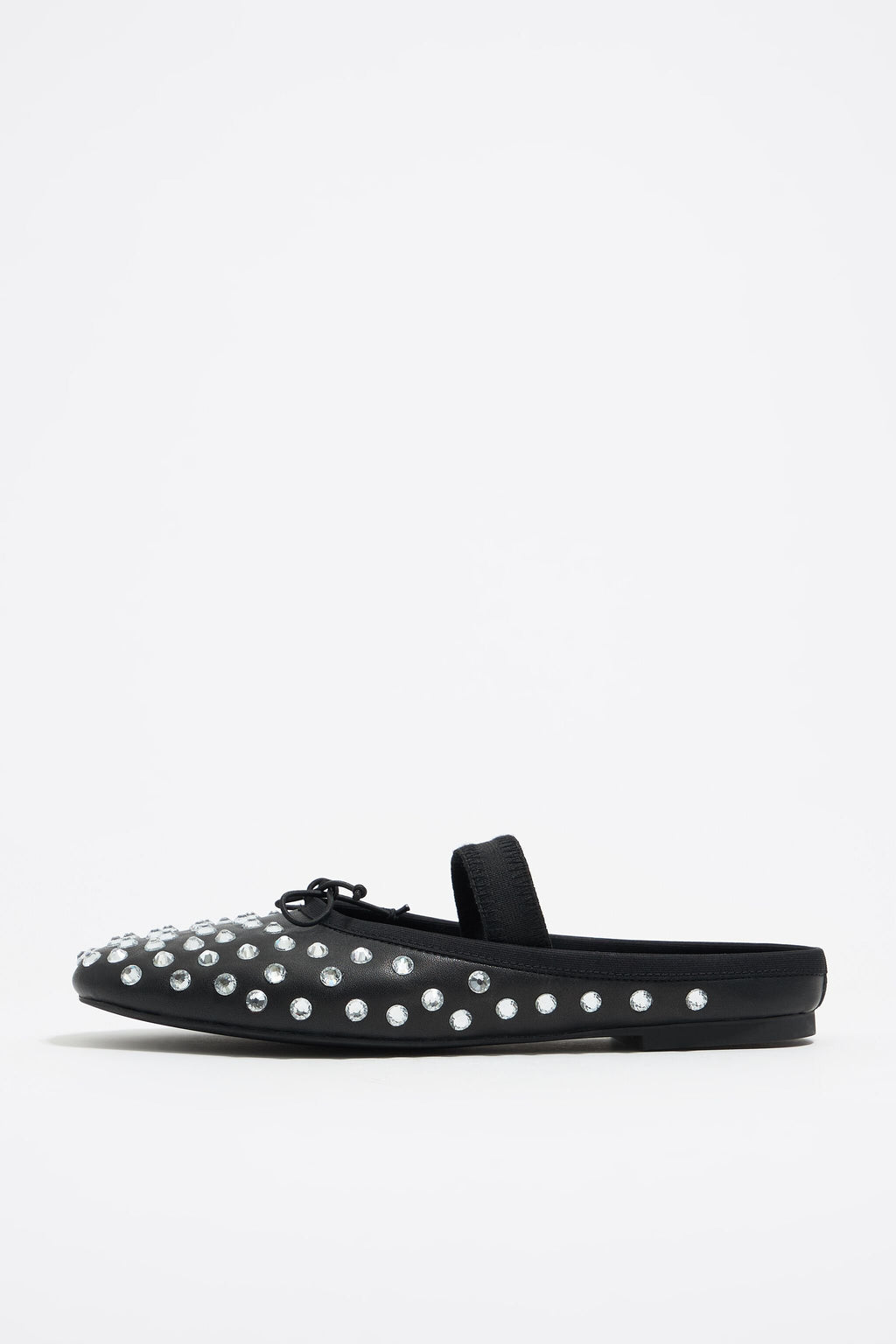 Black leather and crystals slingback ballerina