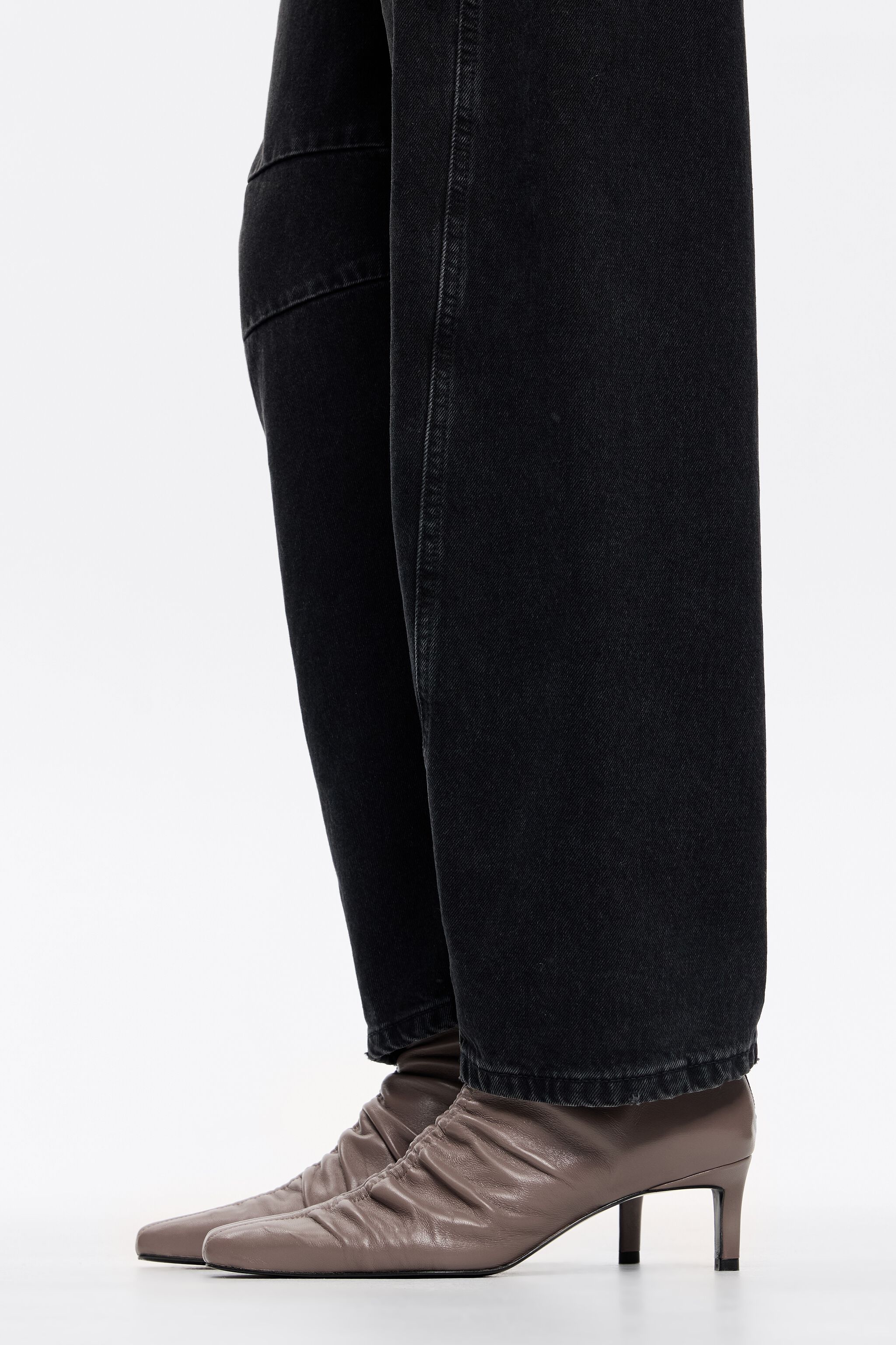 Taupe leather ruched heeled ankle boot