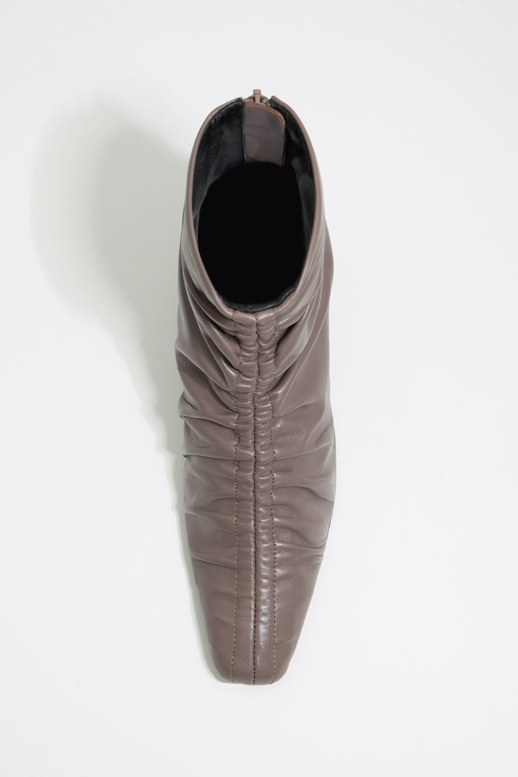 Taupe leather ruched heeled ankle boot