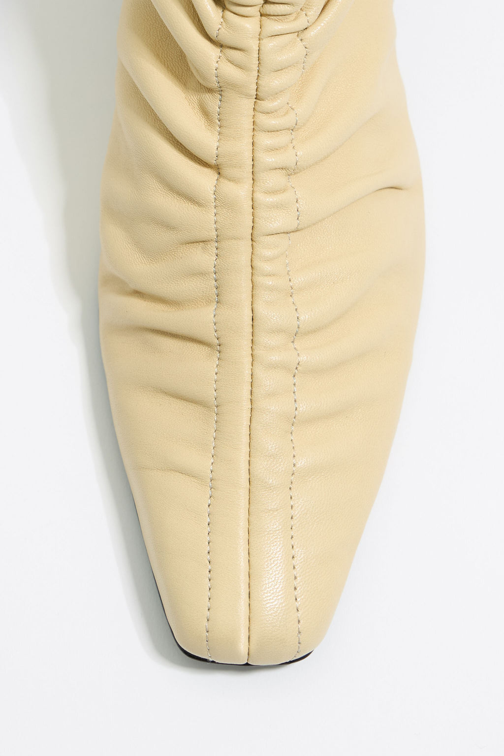 Butter yellow leather ruched heeled ankle boot