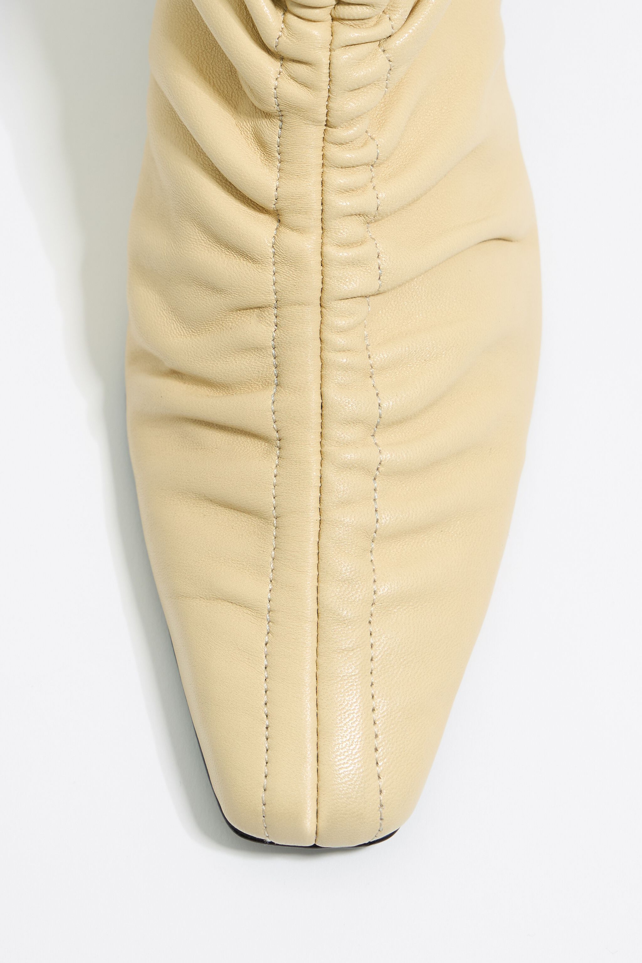 Butter yellow leather ruched heeled ankle boot