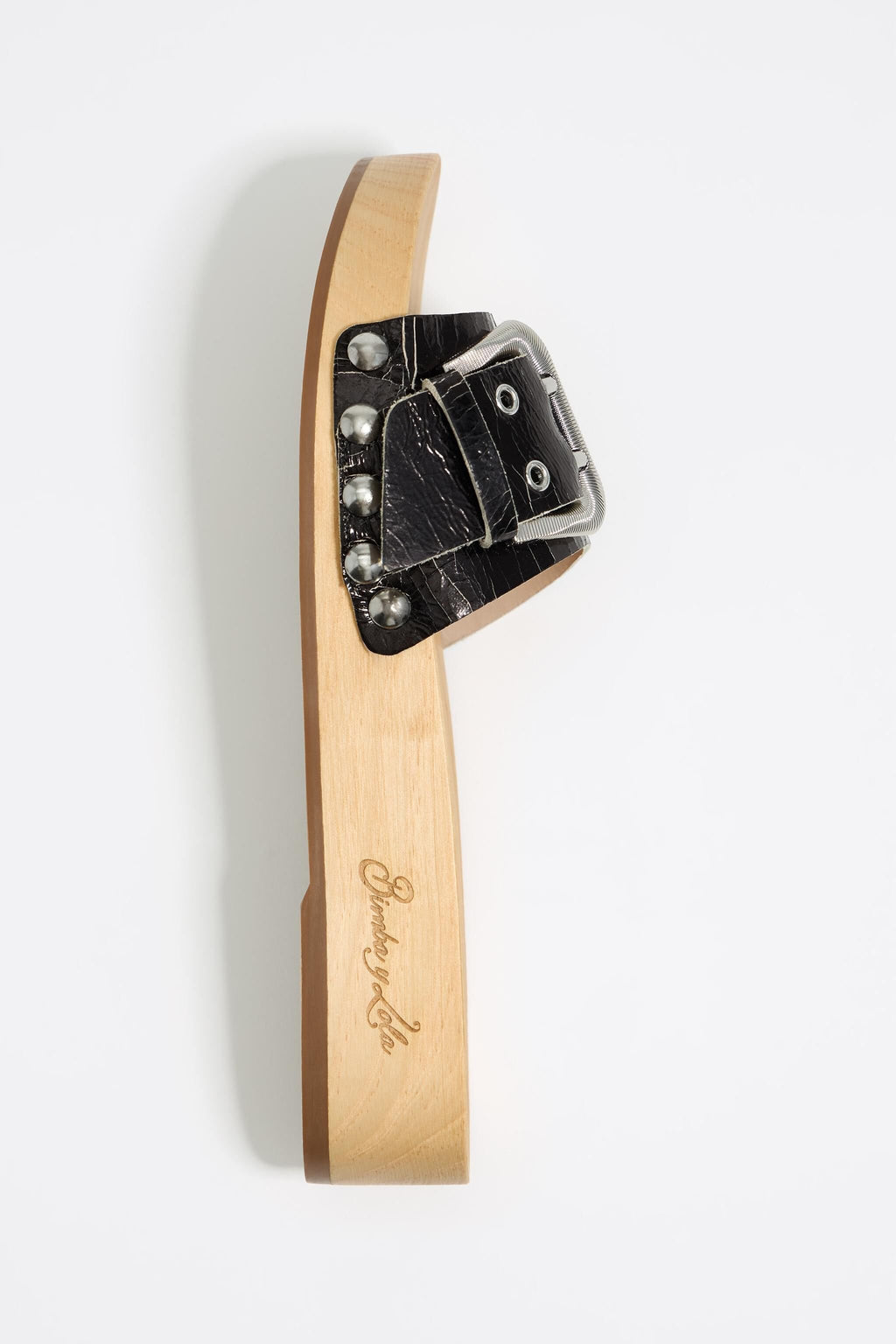 Black leather sandal with wooden sole