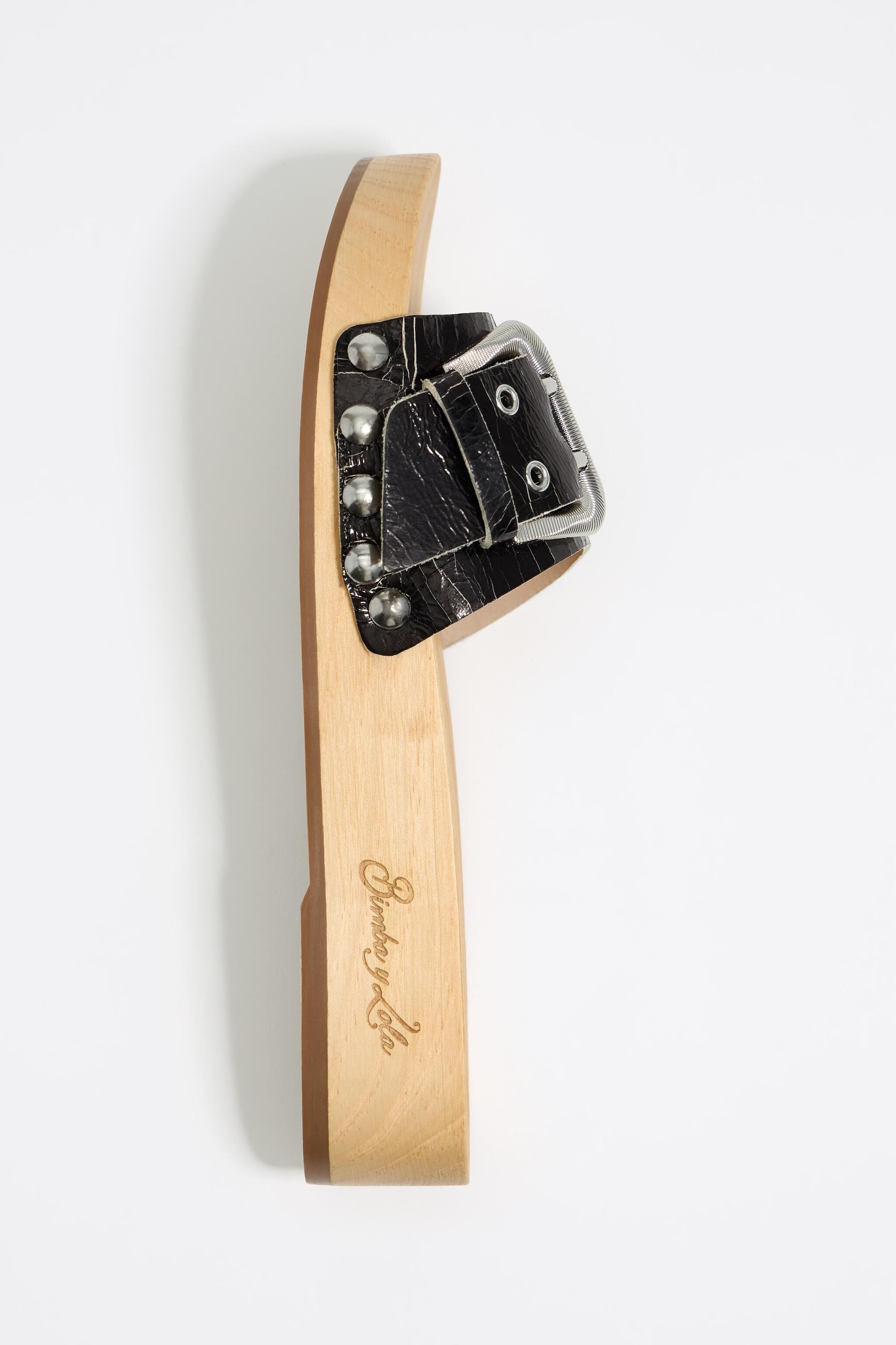 Black leather sandal with wooden sole