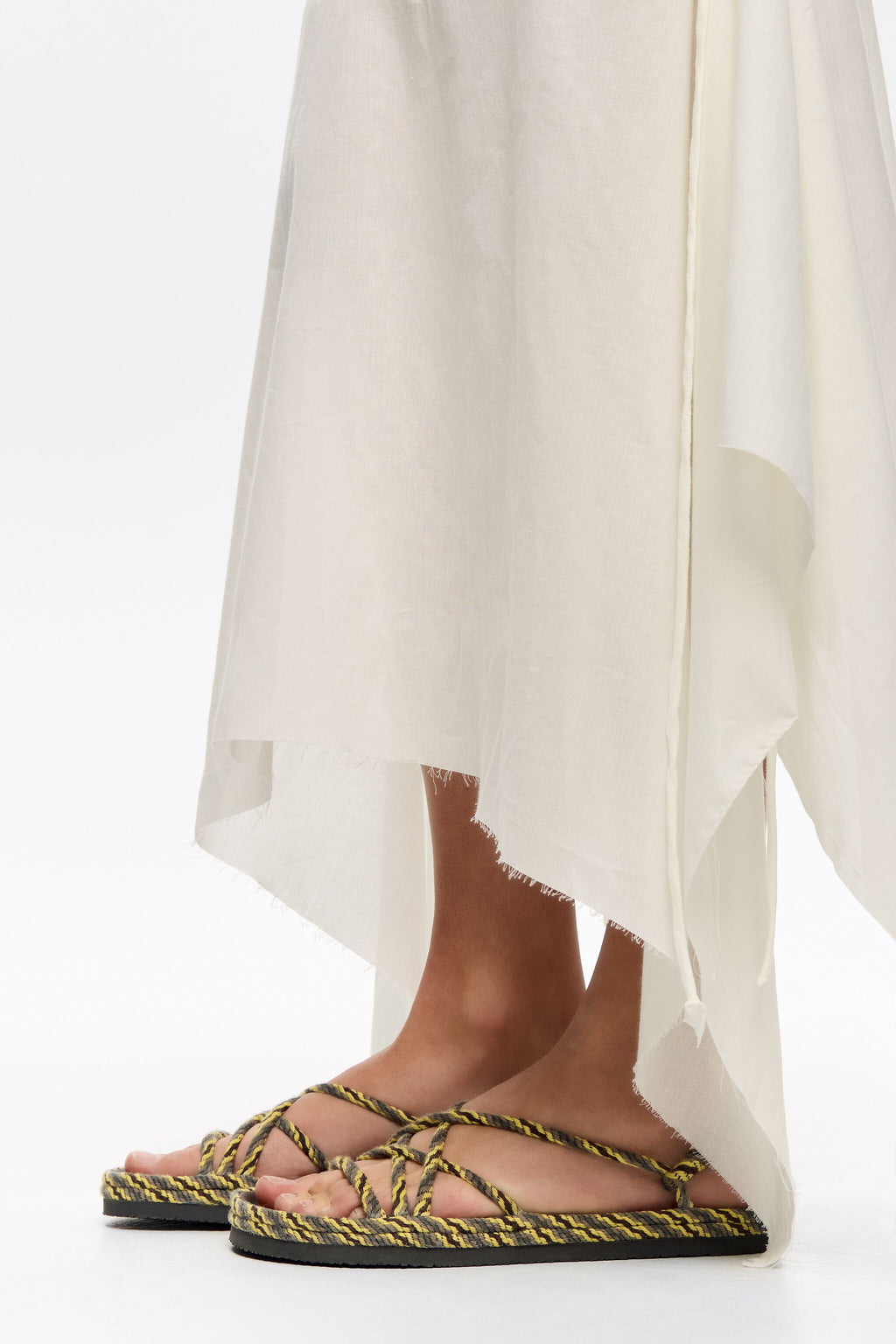 Green plaited rope flat sandal