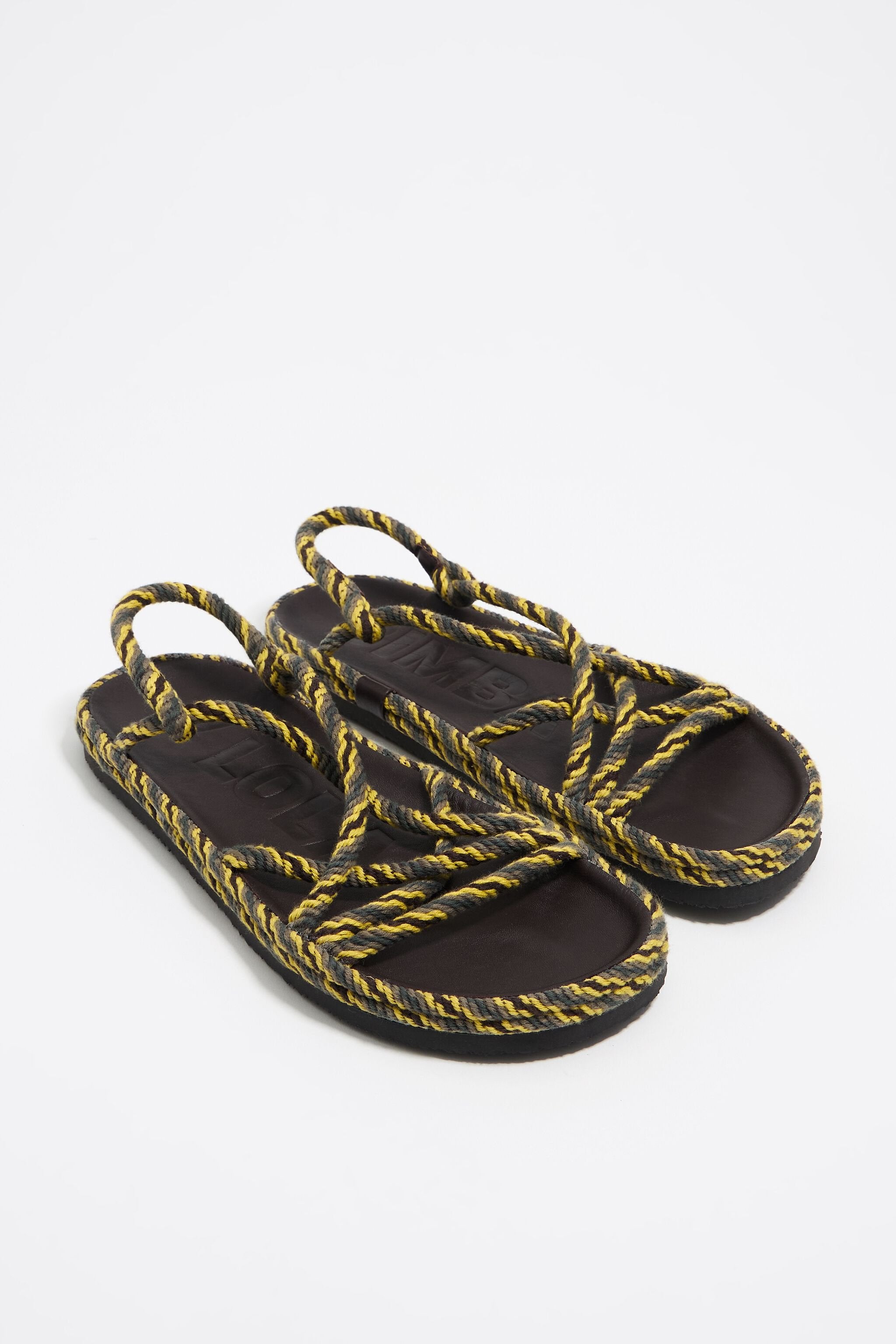 Green plaited rope flat sandal