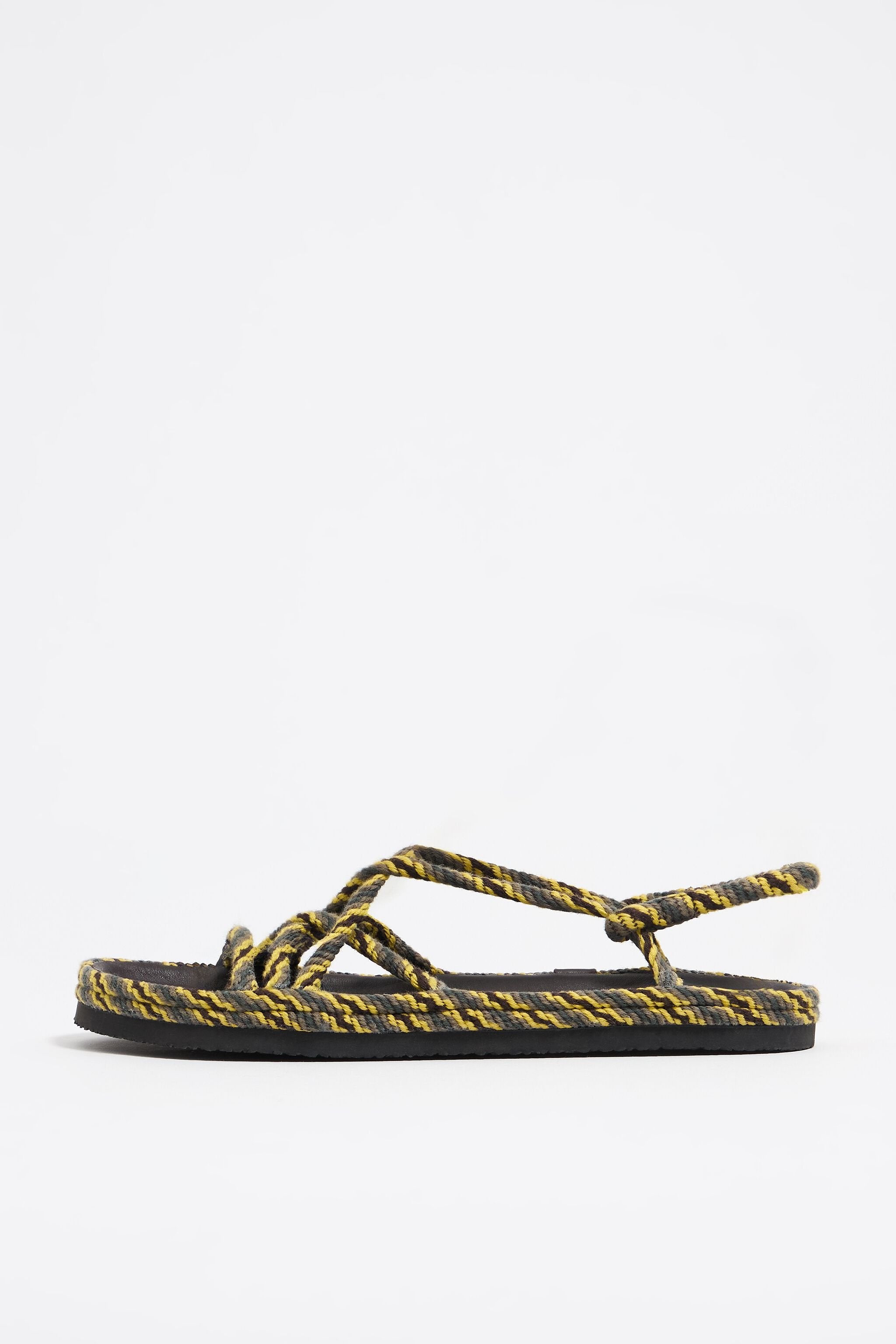 Green plaited rope flat sandal