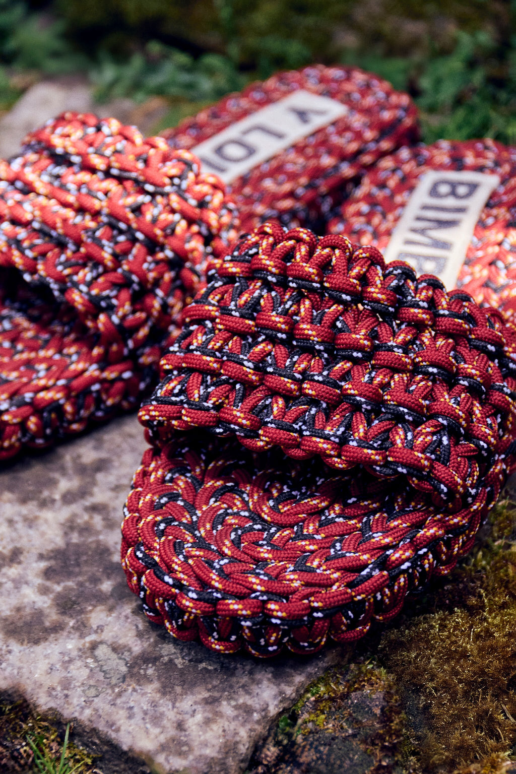 Red plaited rope flat sandal