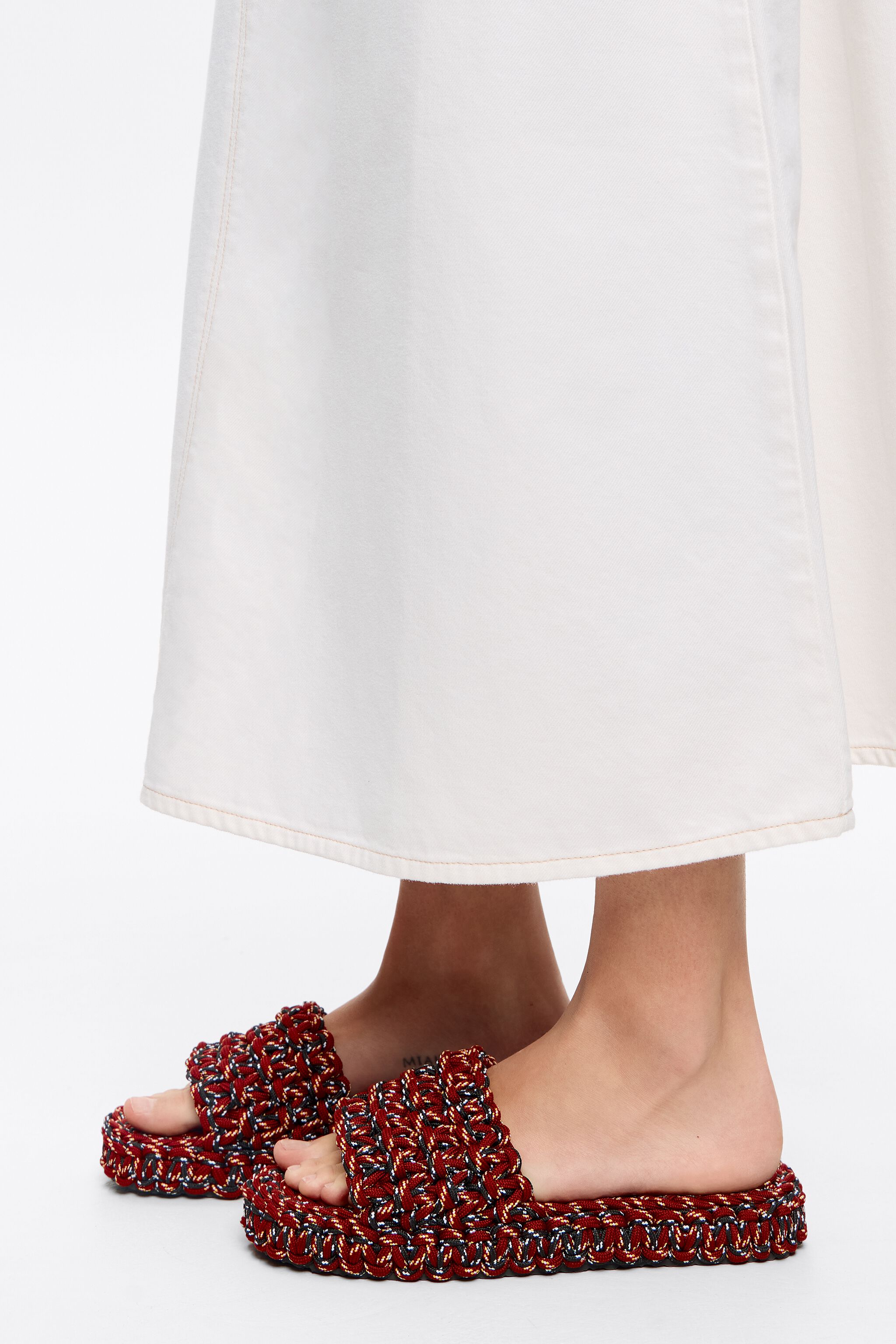 Red plaited rope flat sandal