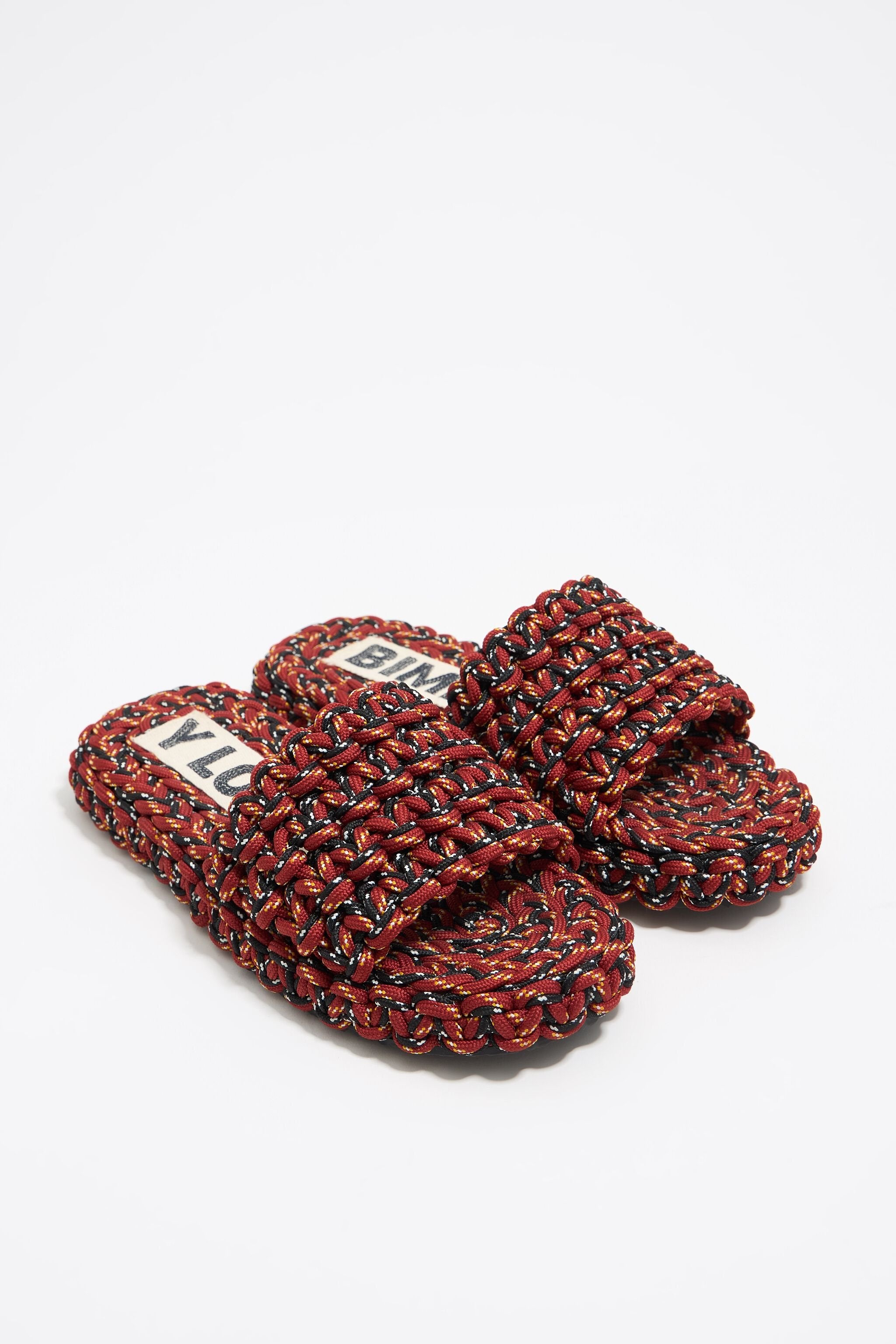 Red plaited rope flat sandal