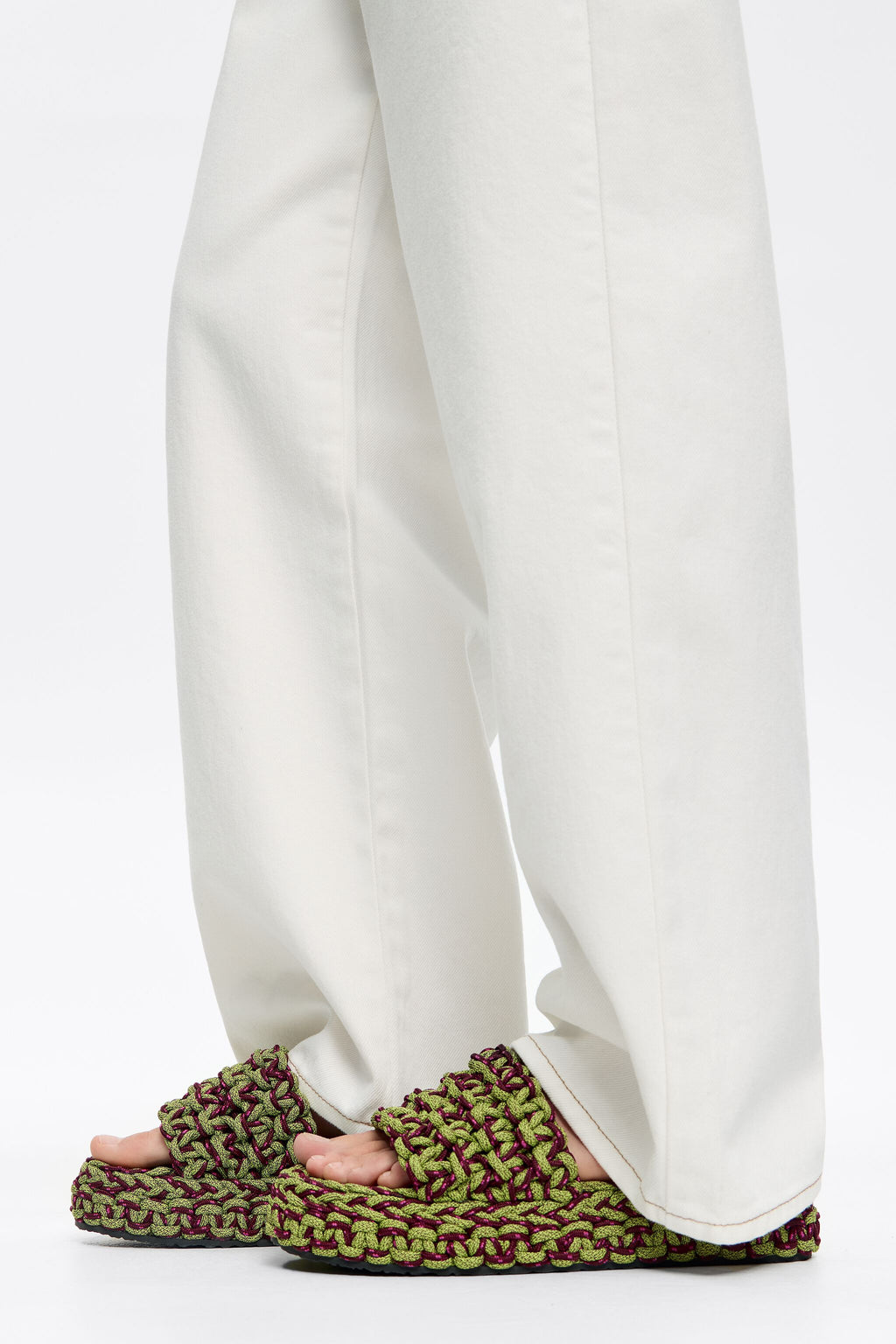 Green plaited rope platform sandal