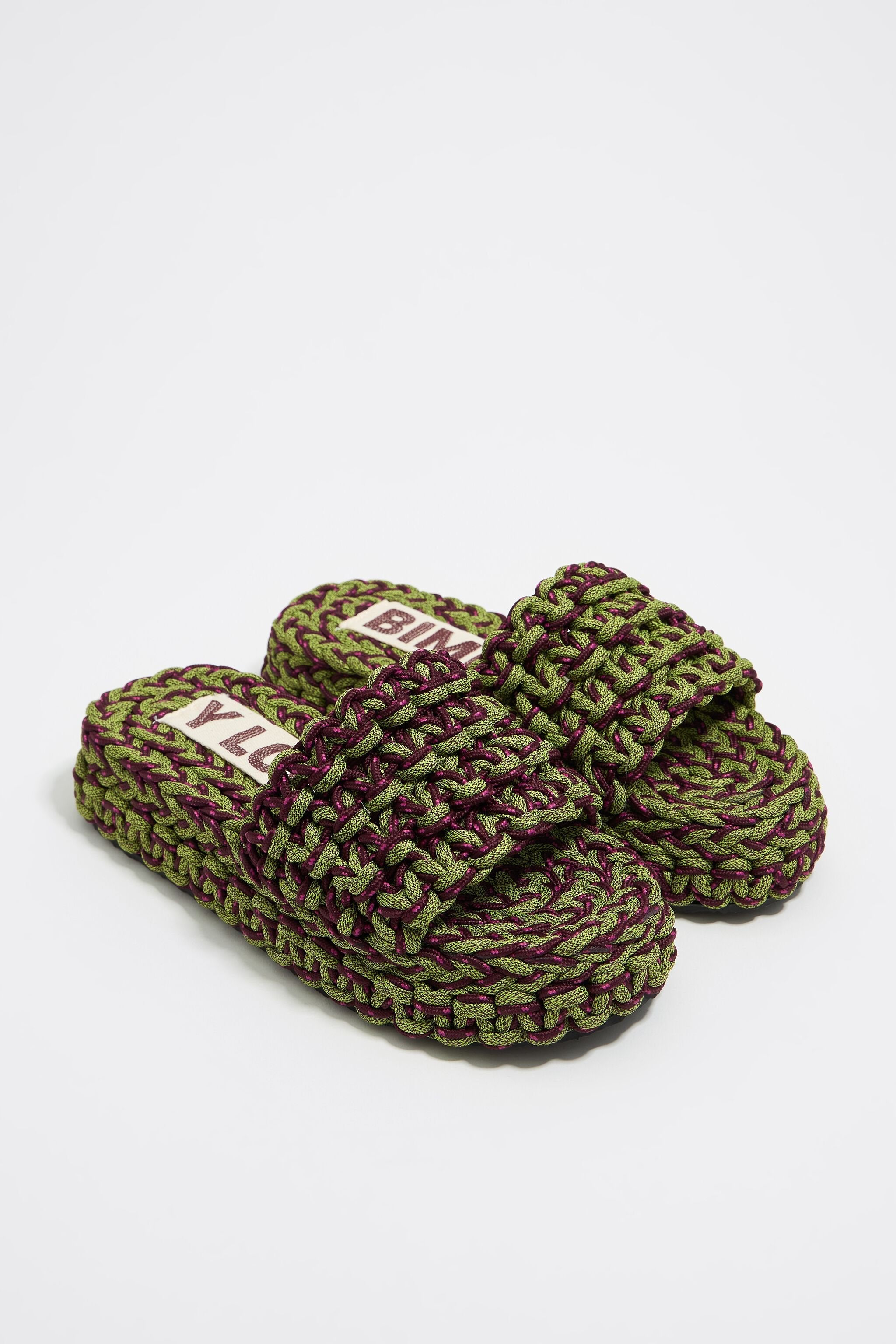 Green plaited rope platform sandal