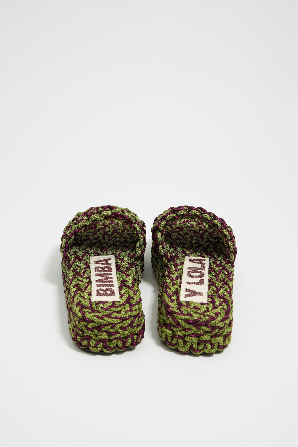 Green plaited rope platform sandal