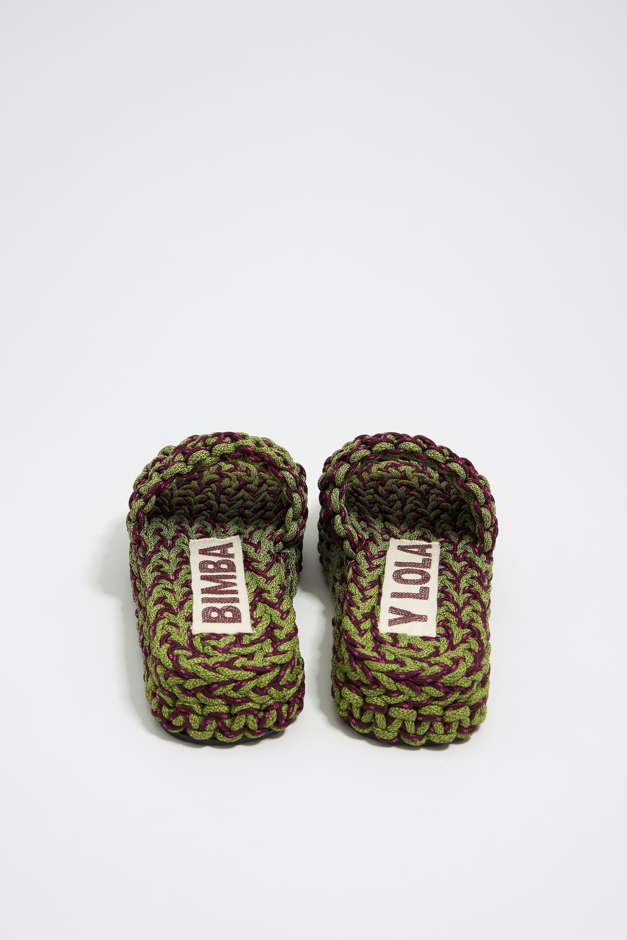Green plaited rope platform sandal