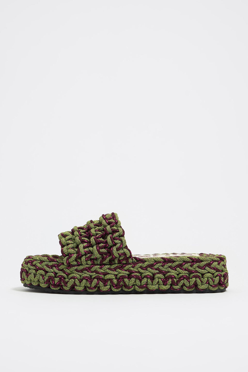 Green plaited rope platform sandal