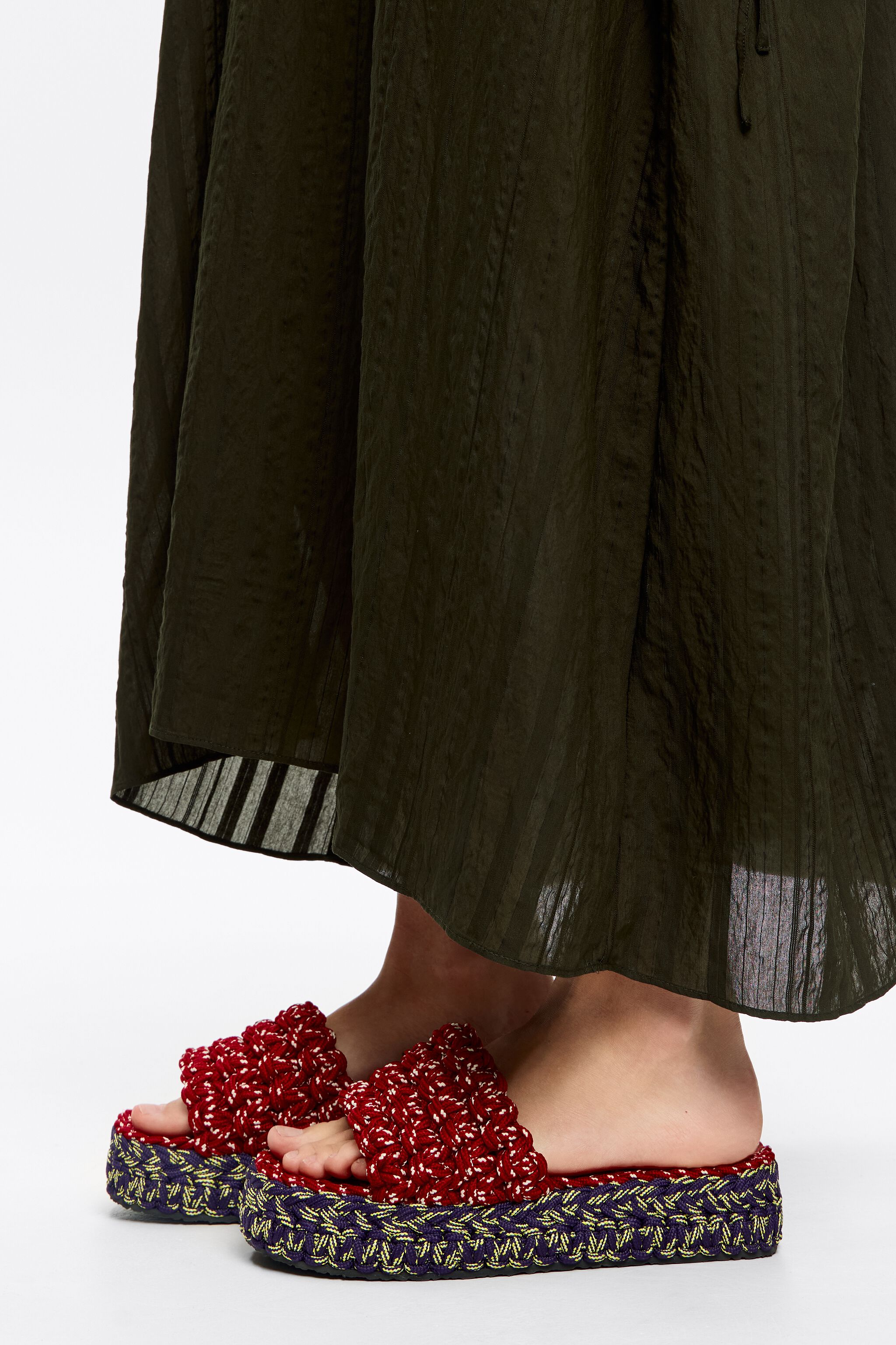 Blue and red plaited rope platform sandal