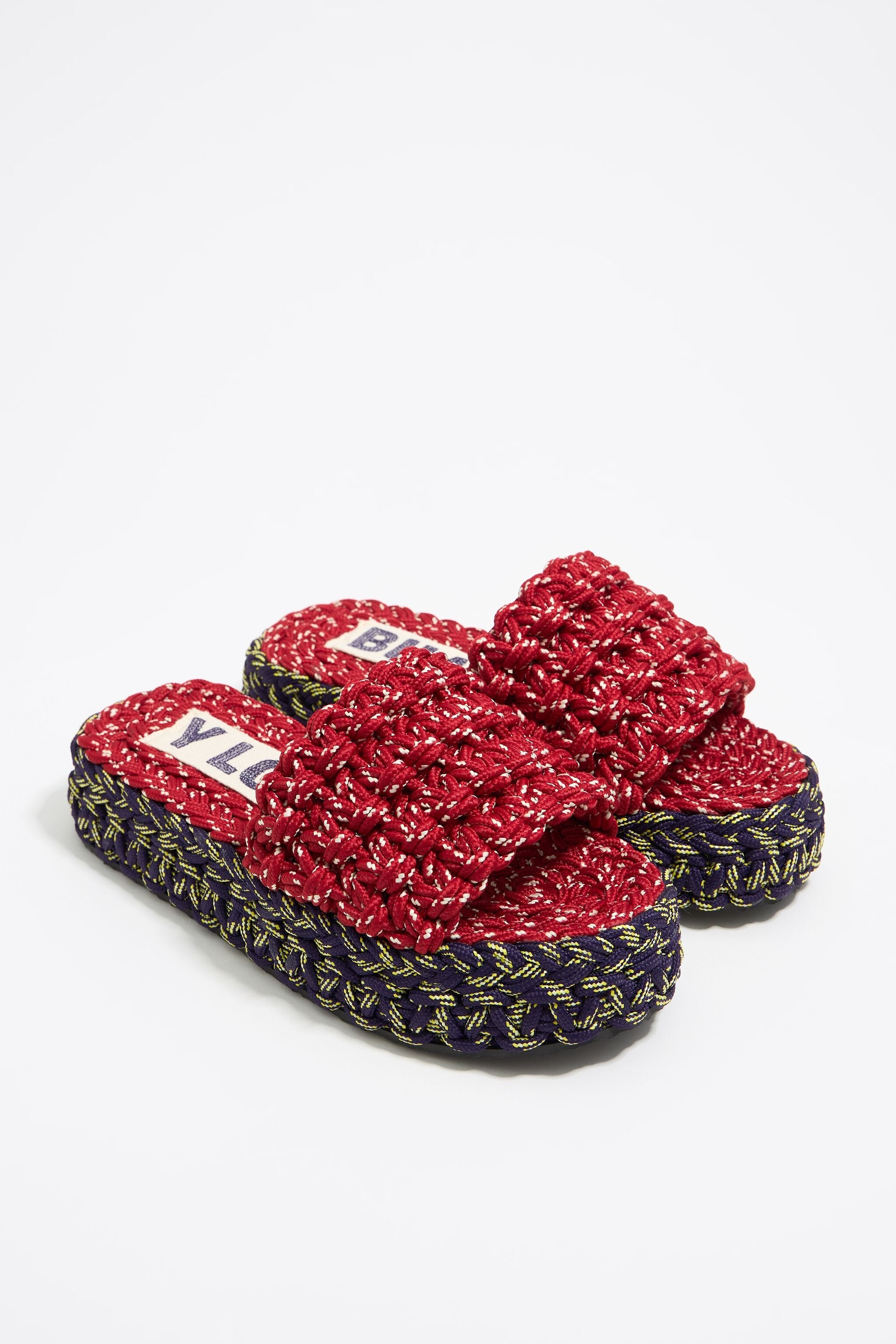 Blue and red plaited rope platform sandal