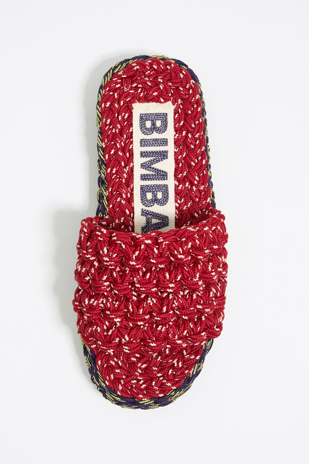 Blue and red plaited rope platform sandal