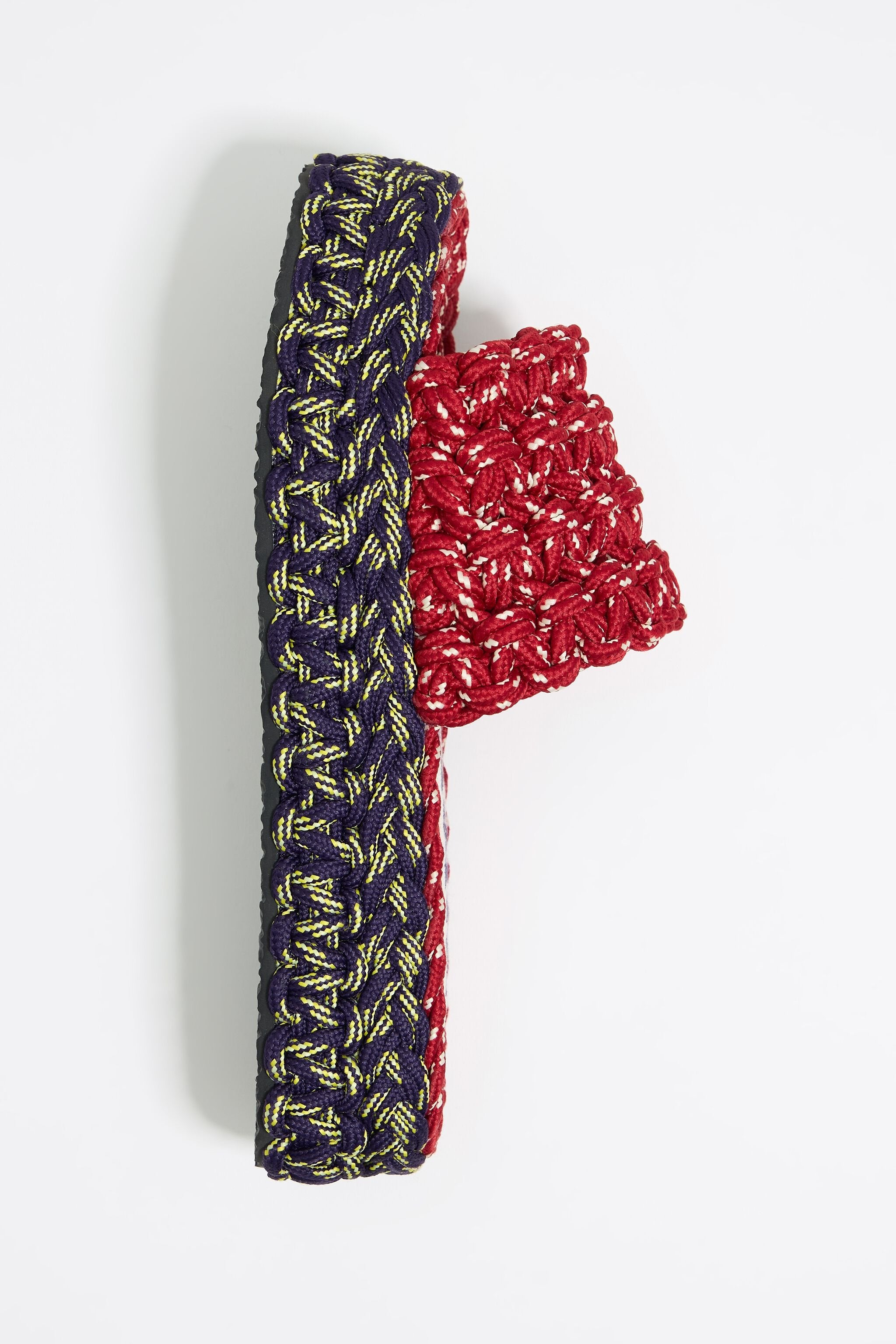 Blue and red plaited rope platform sandal