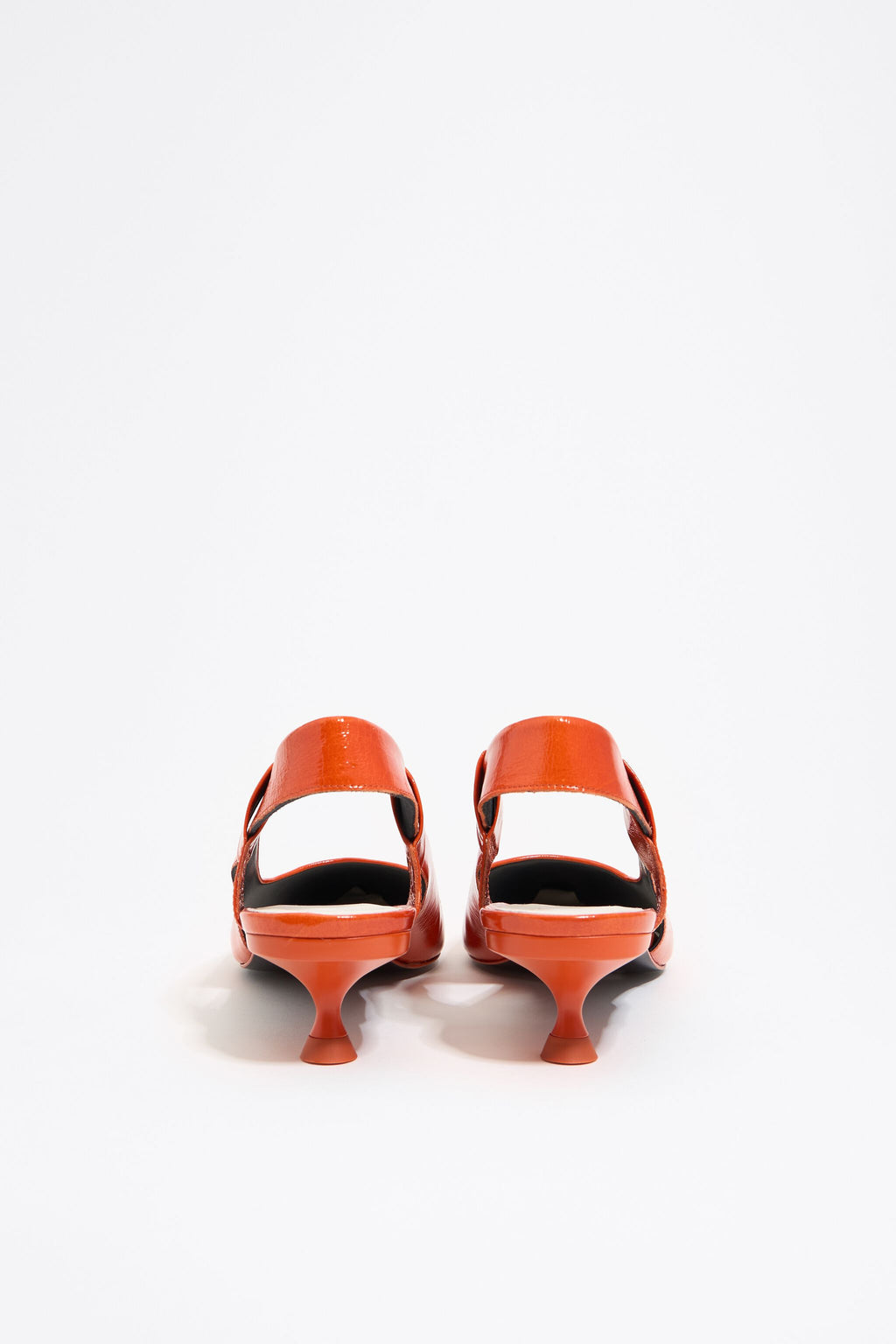 Orange leather slingback court shoe