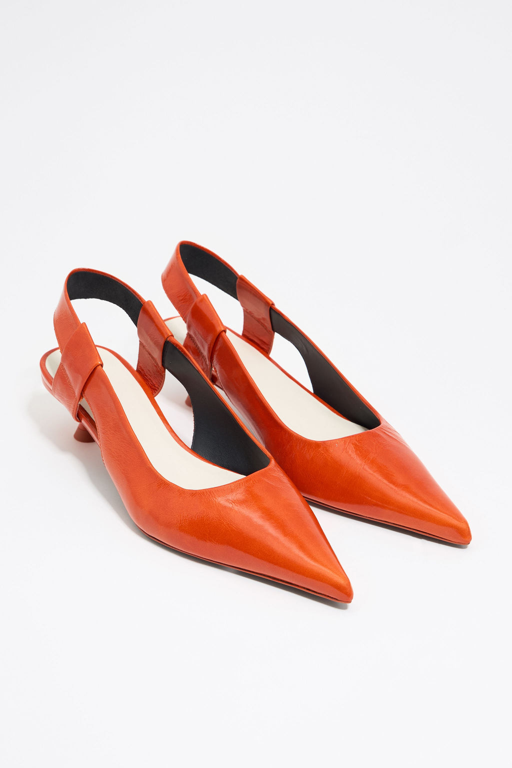 Orange leather slingback court shoe