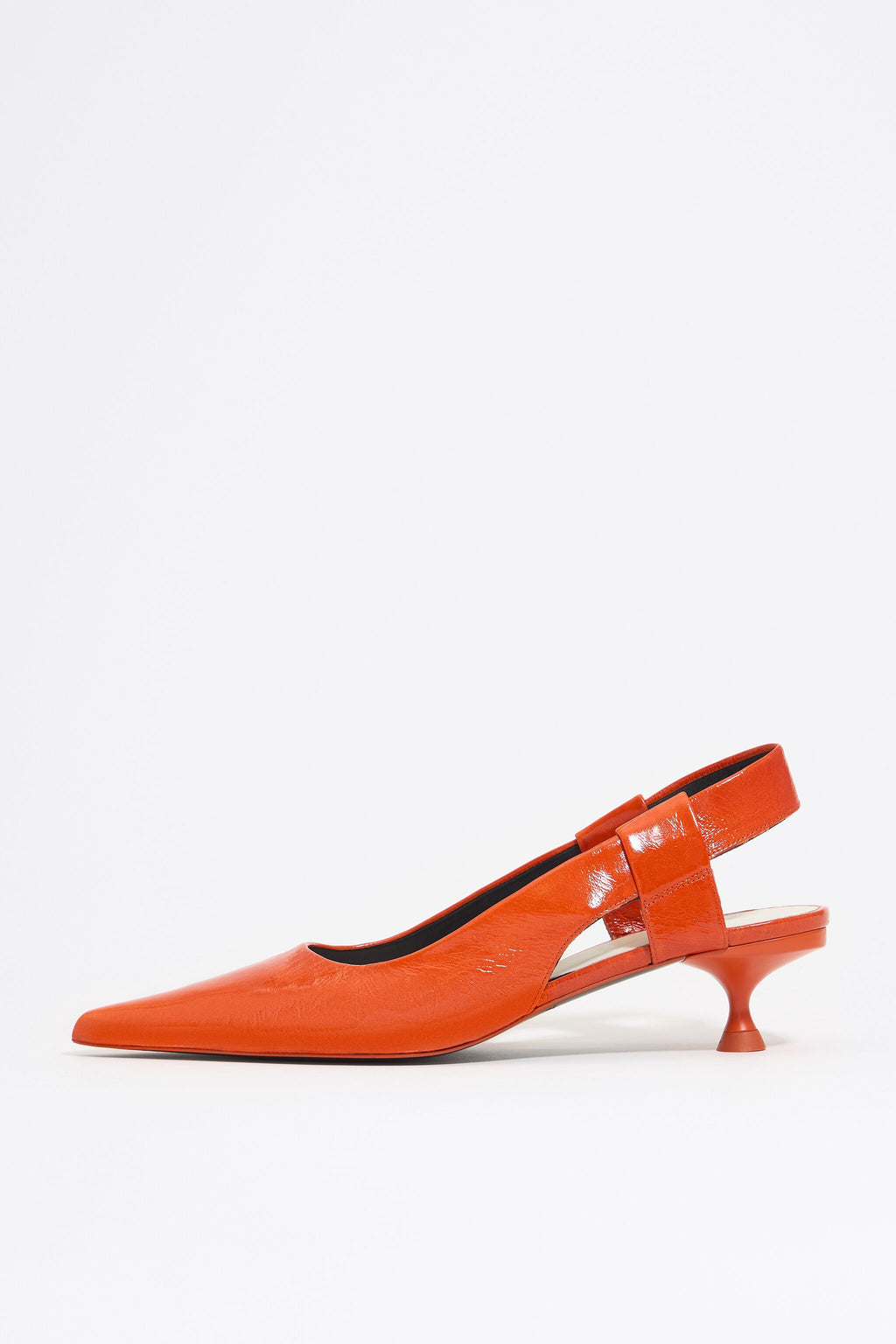 Orange leather slingback court shoe