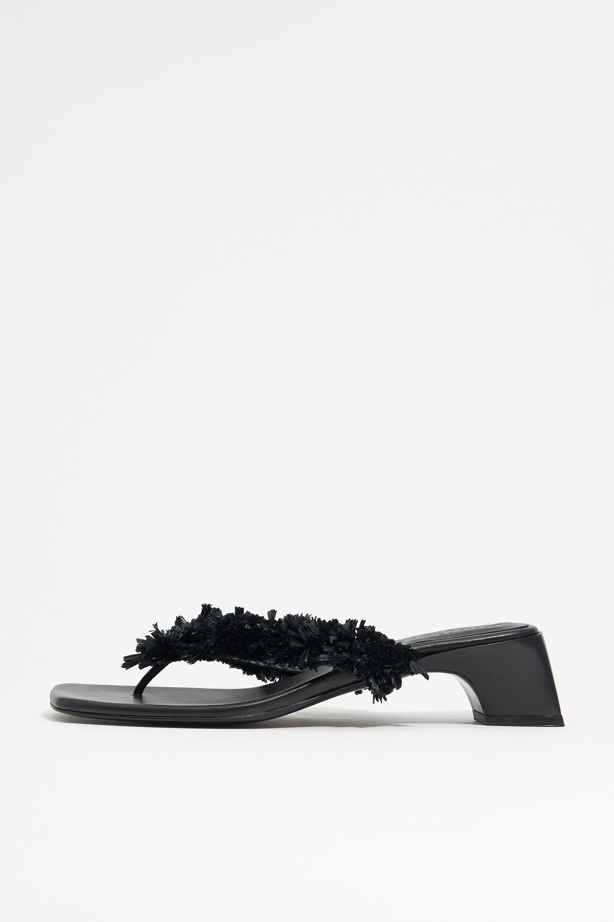 Black raffia heeled sandal