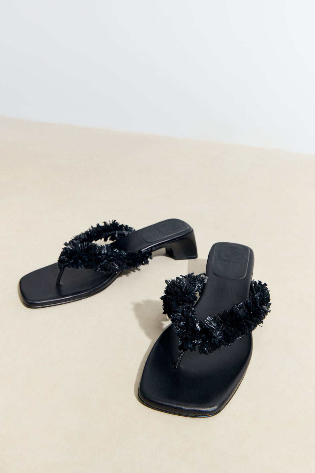 Black raffia heeled sandal