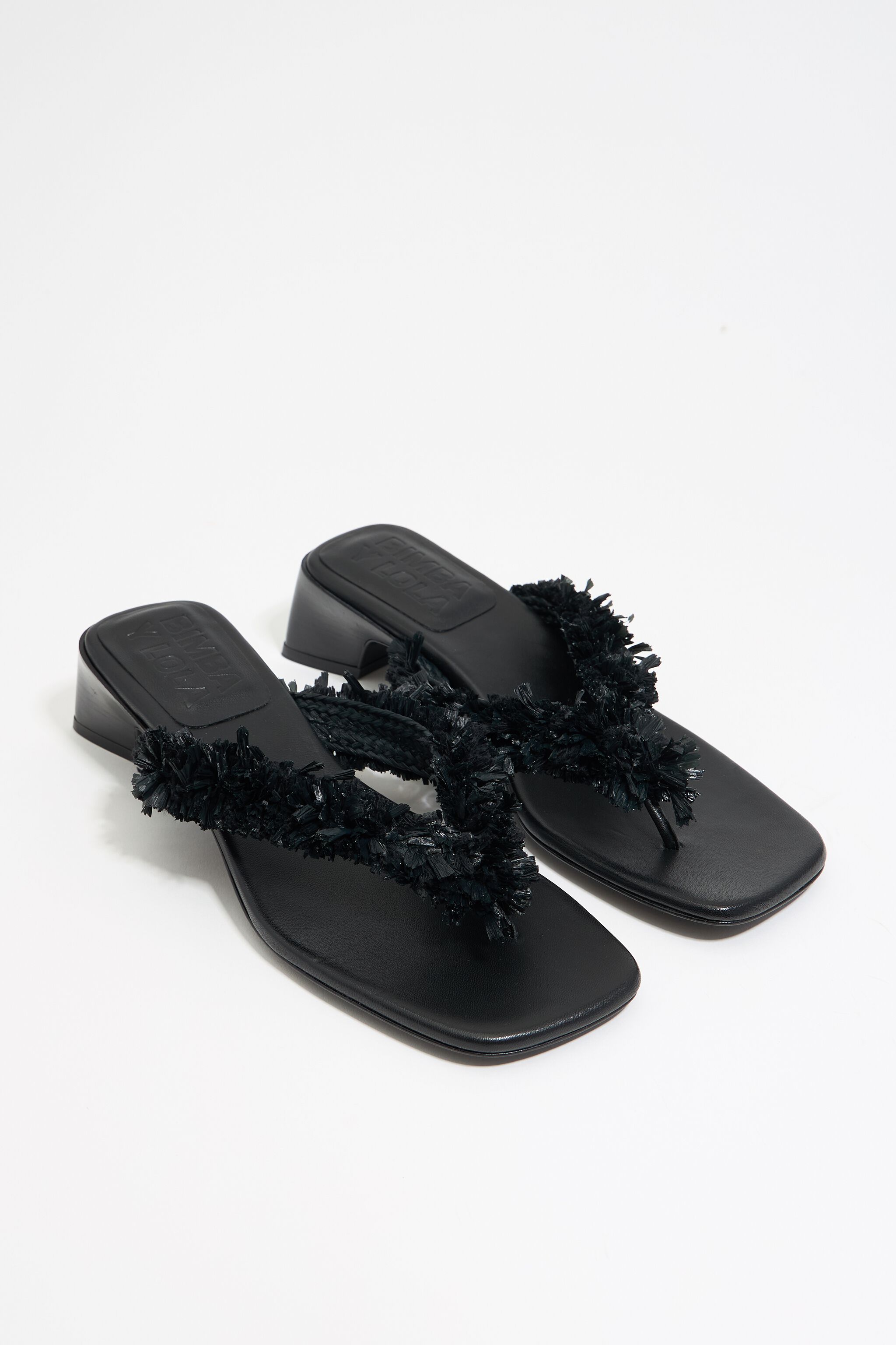 Black raffia heeled sandal