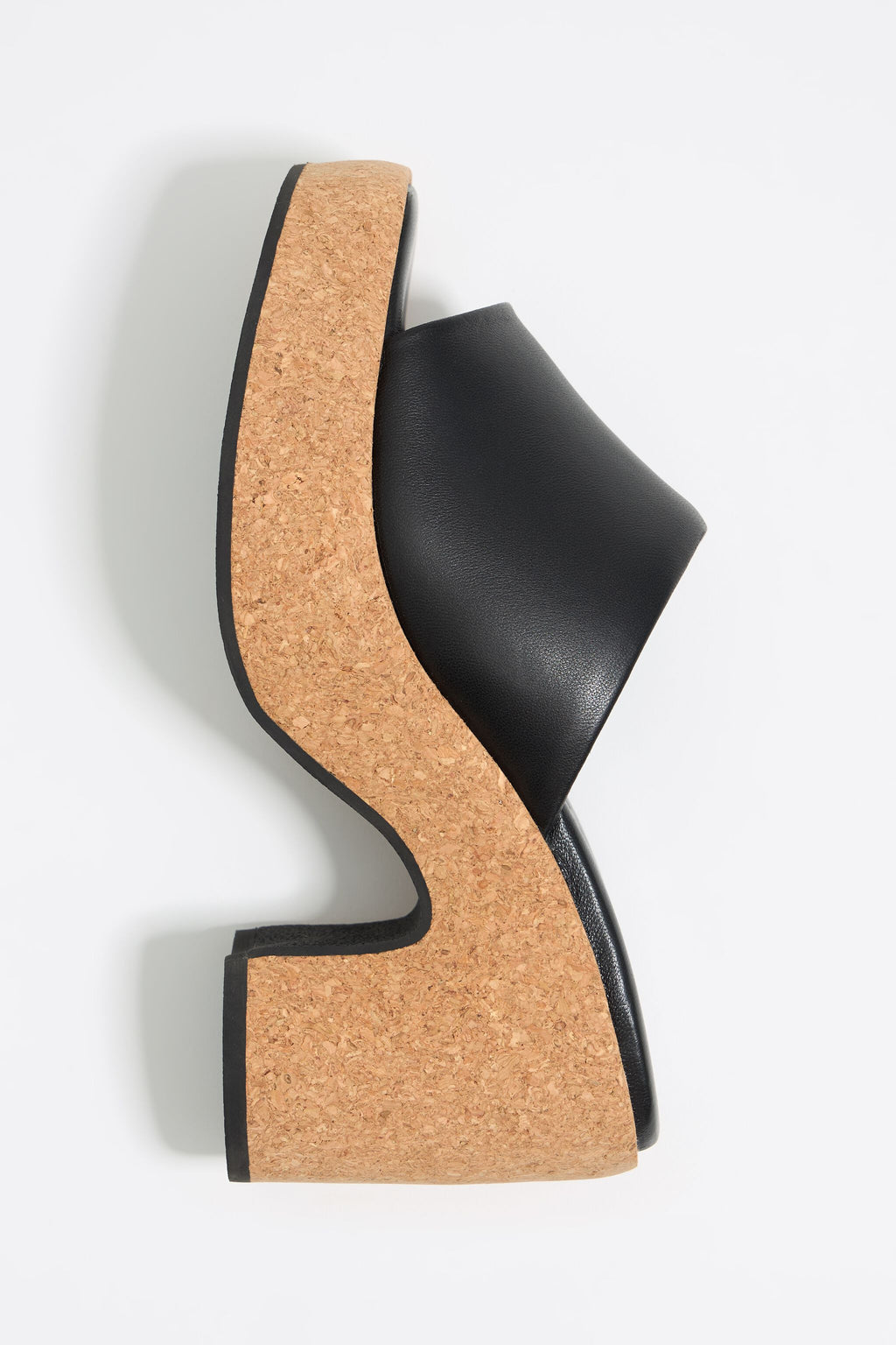 Black leather heeled sandal with cork platform