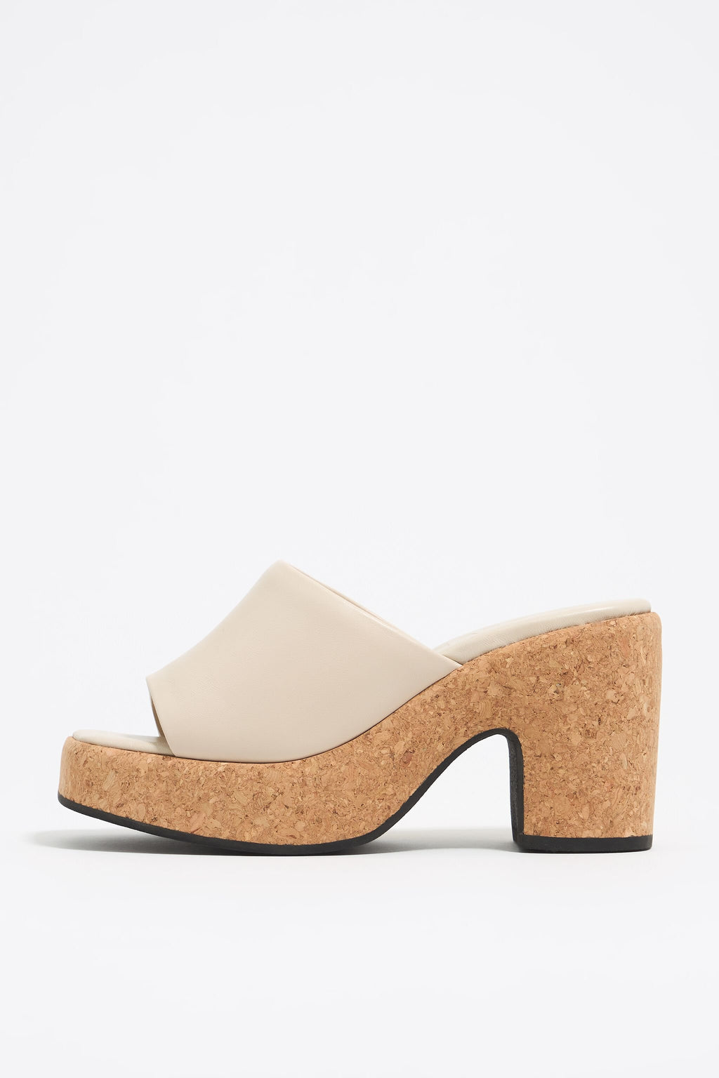 White leather heeled sandal with cork platform