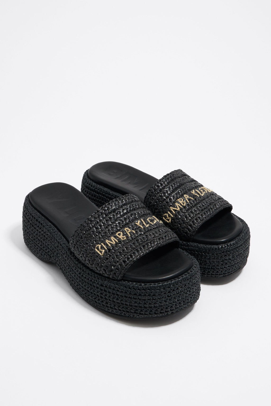 Black raffia platform sandal