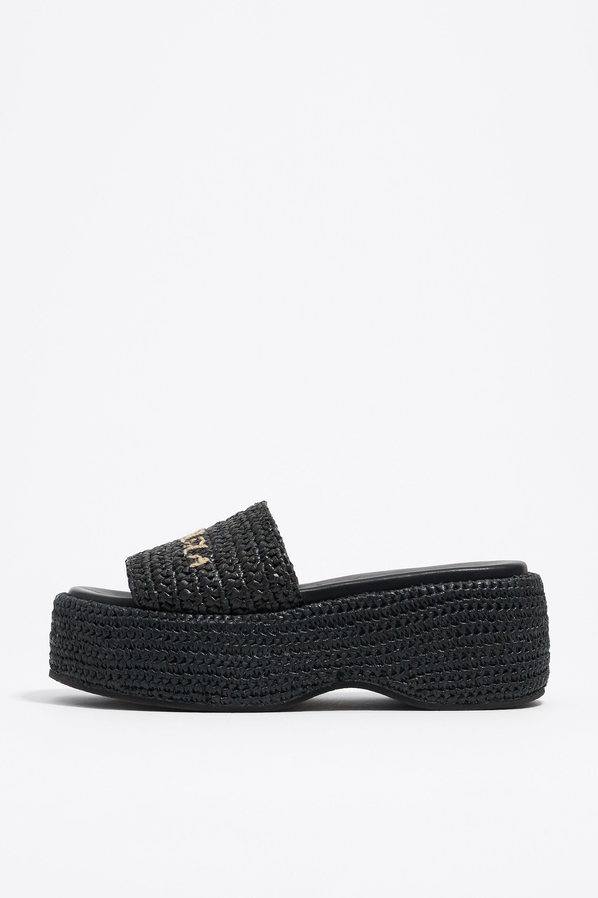 Black raffia platform sandal