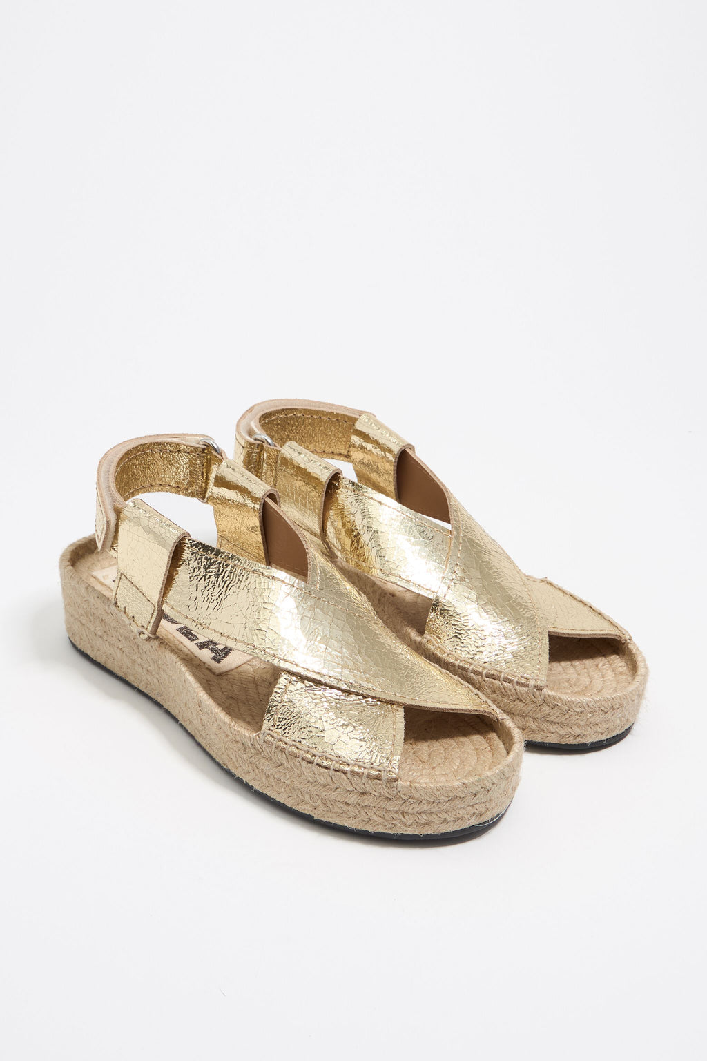 Gold leather jute wedge