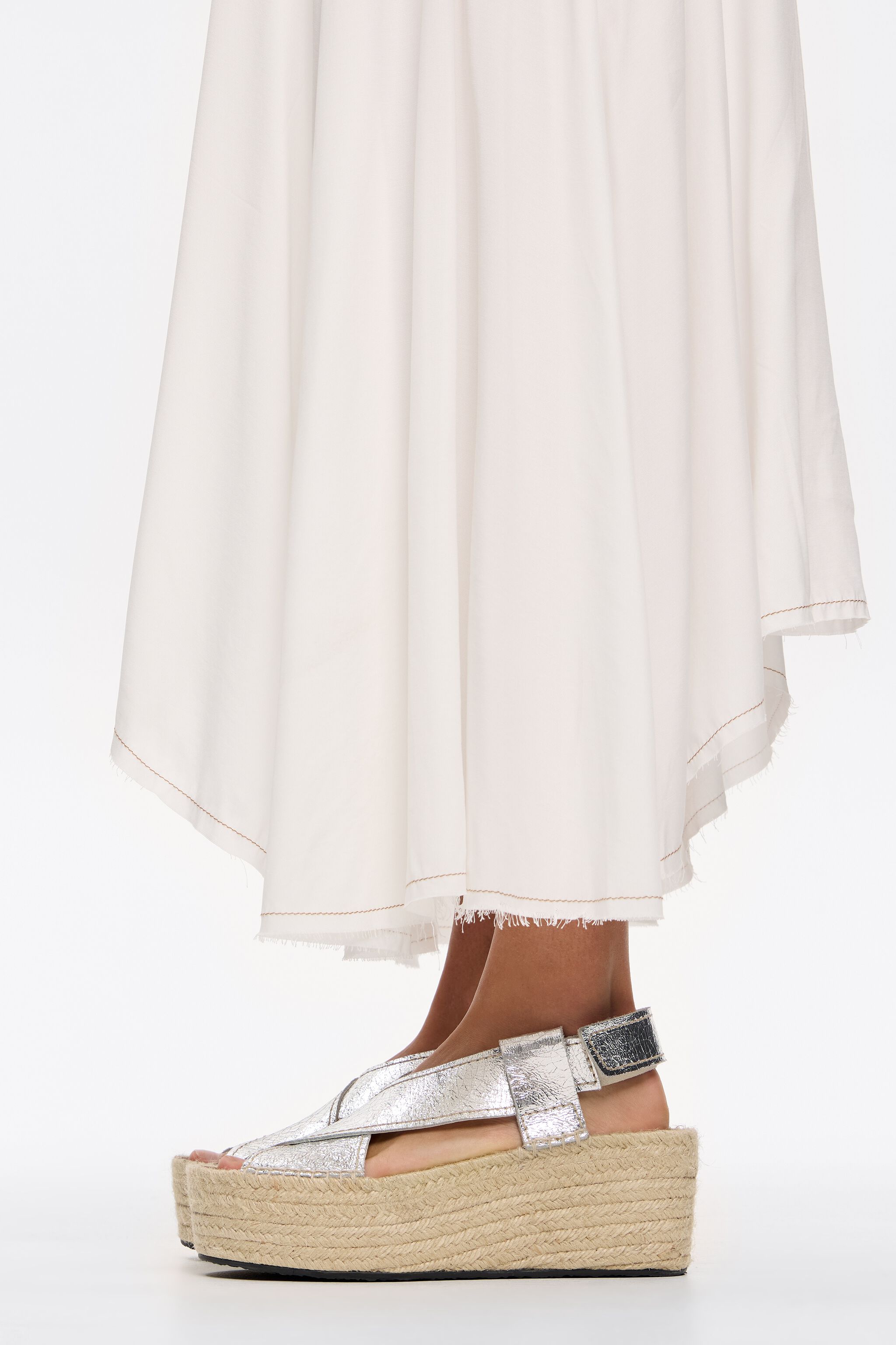 Silver leather high jute wedge