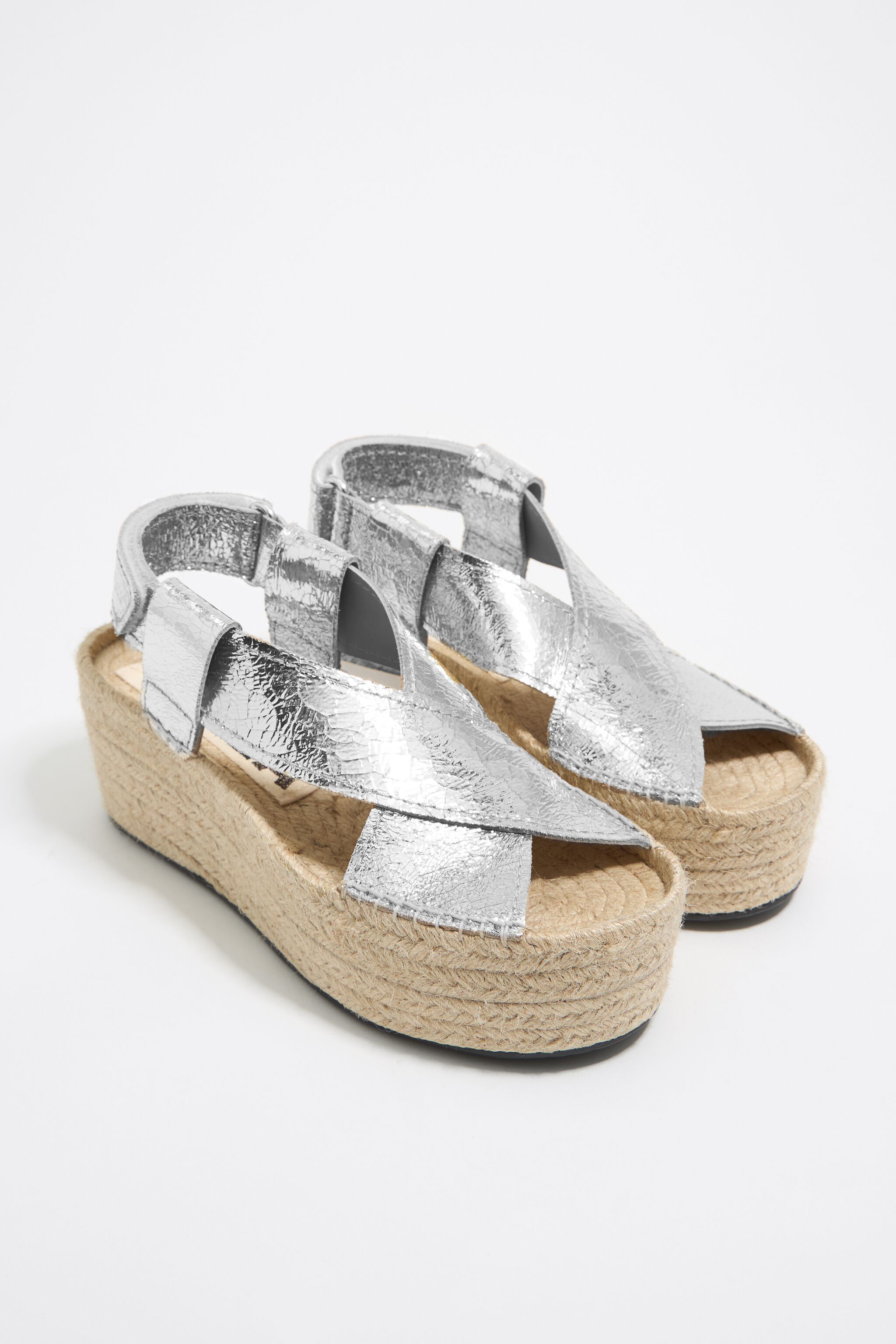 Silver leather high jute wedge