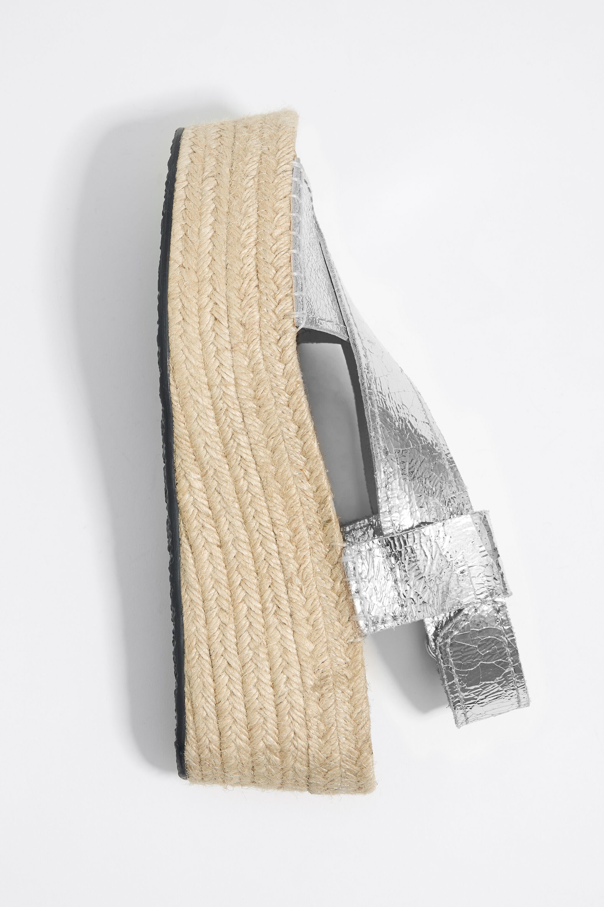 Silver leather high jute wedge