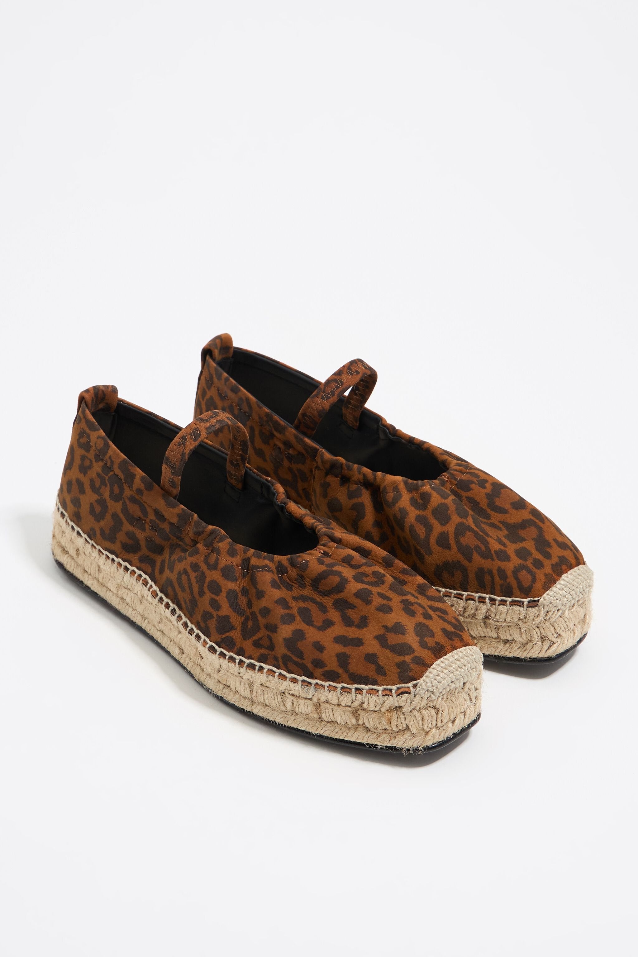 Leopard leather jute wedge ballerina