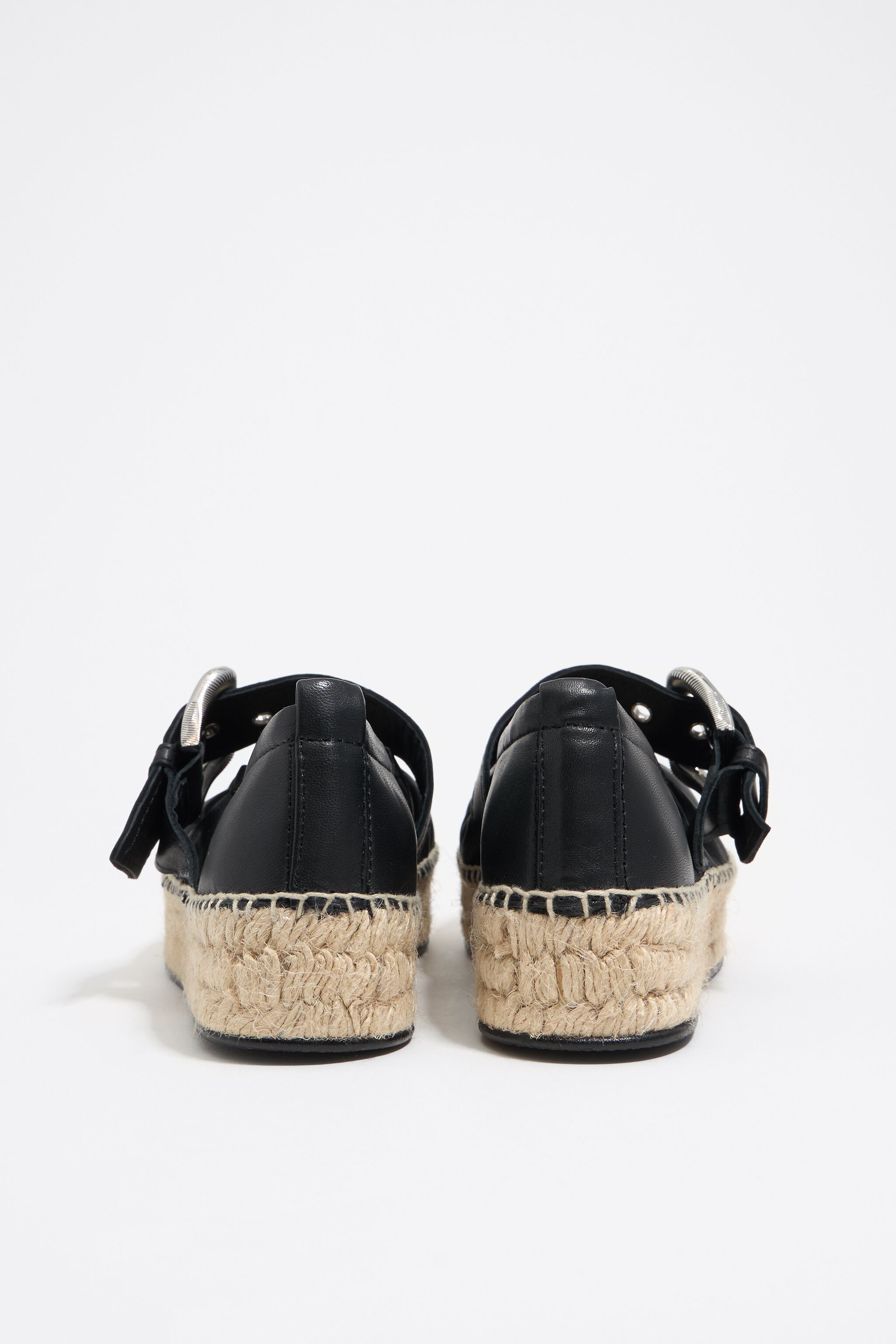 Black leather jute wedge ballerina