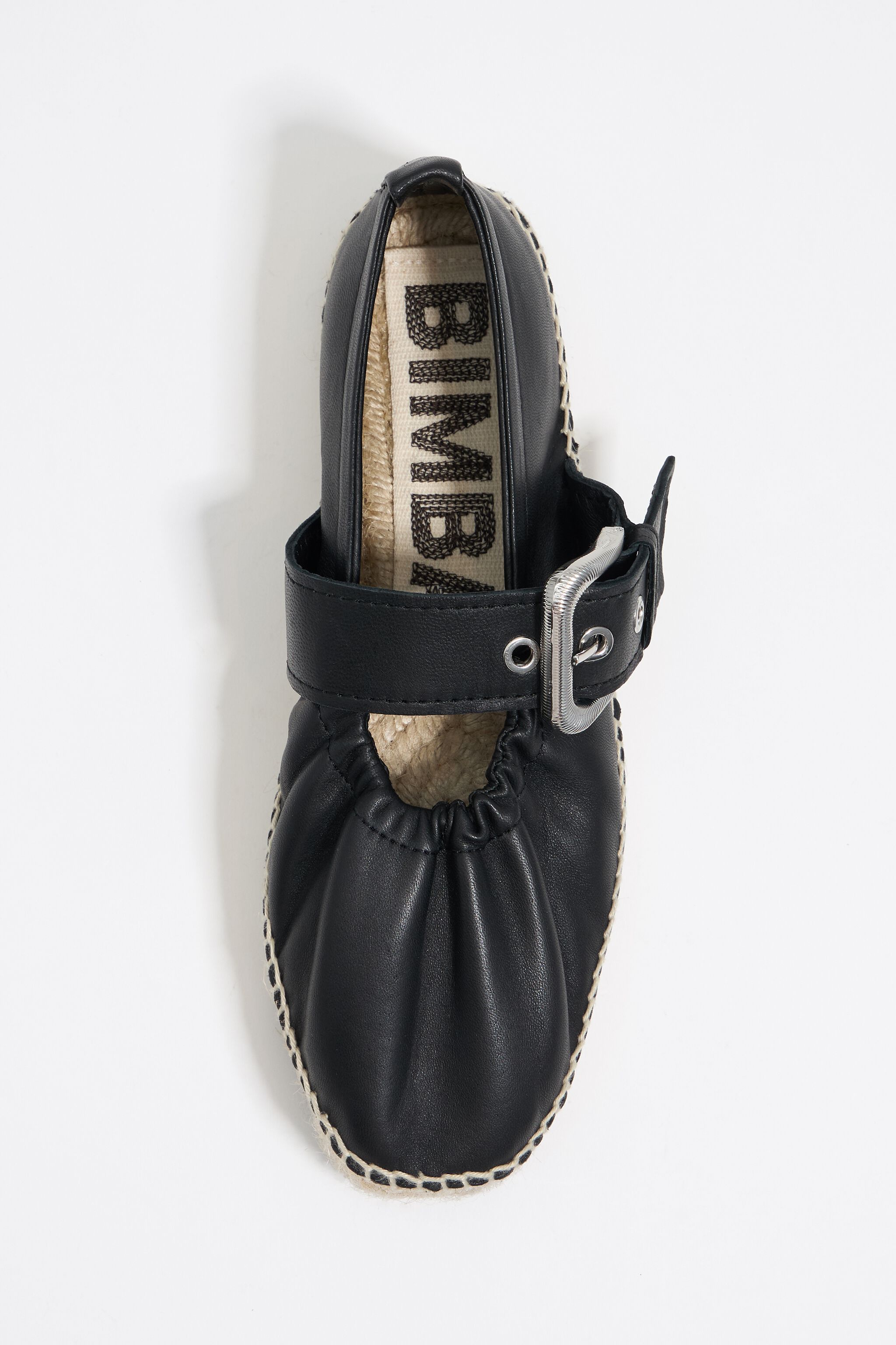 Black leather jute wedge ballerina