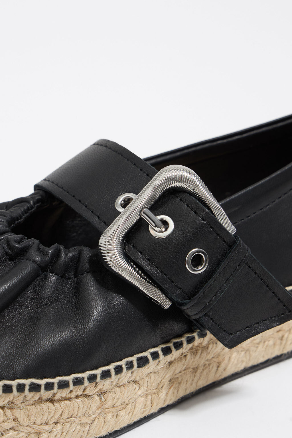 Black leather jute wedge ballerina