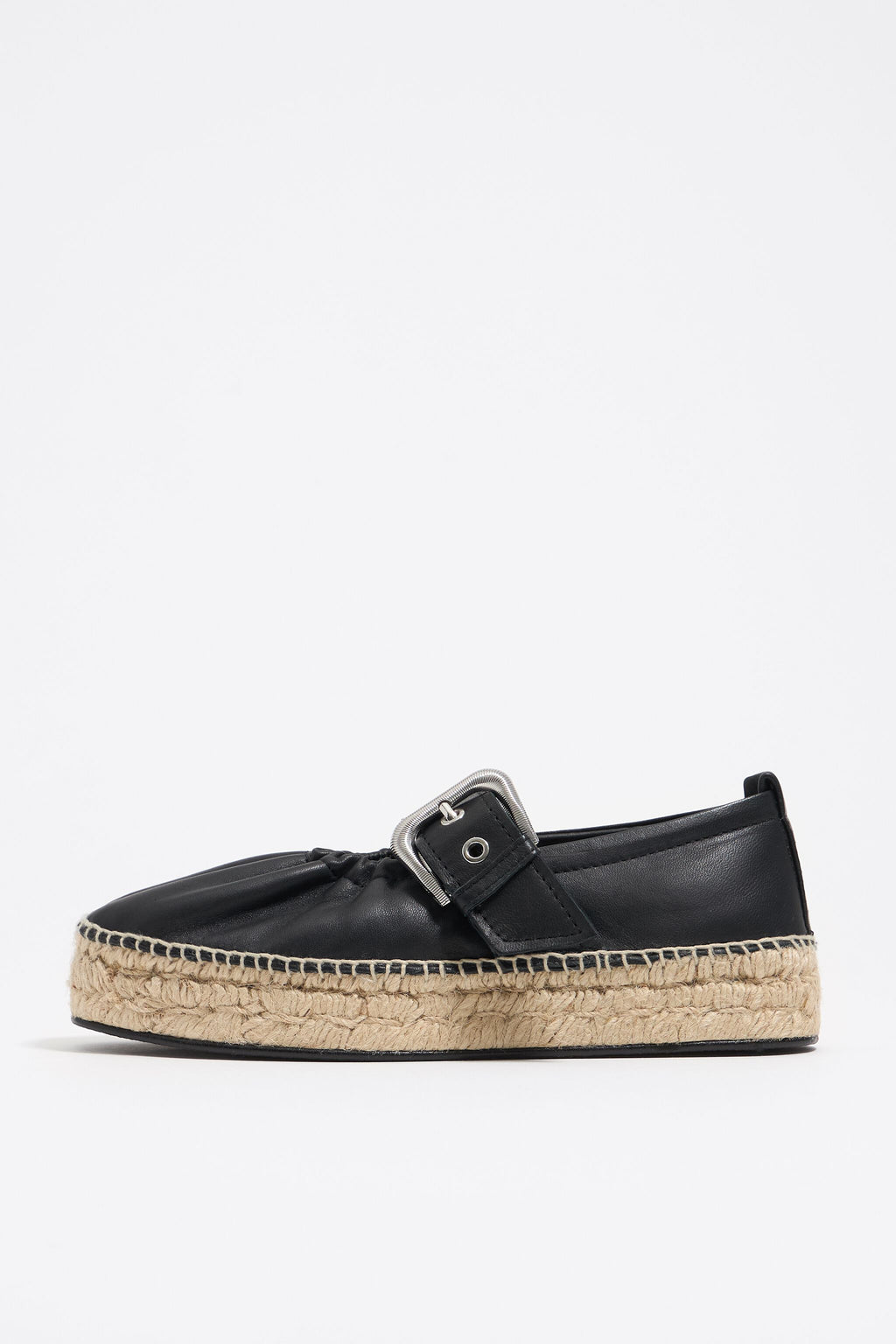 Black leather jute wedge ballerina