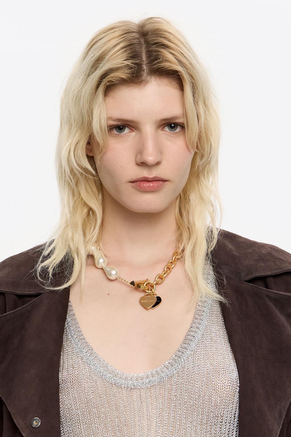 Gold-tone chain and pearl heart logo necklace